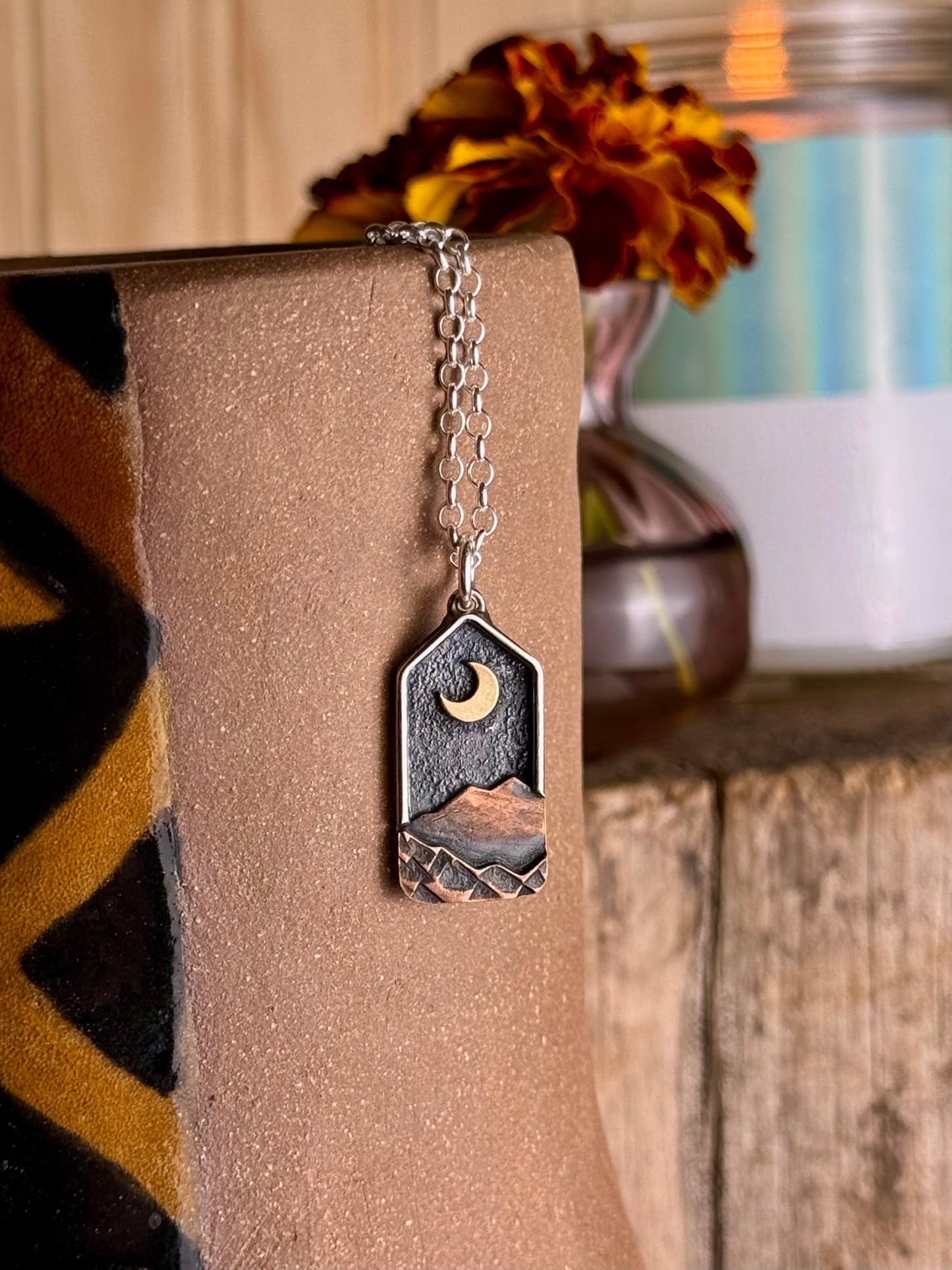 Appalachian Mountain Necklace Gold Moon