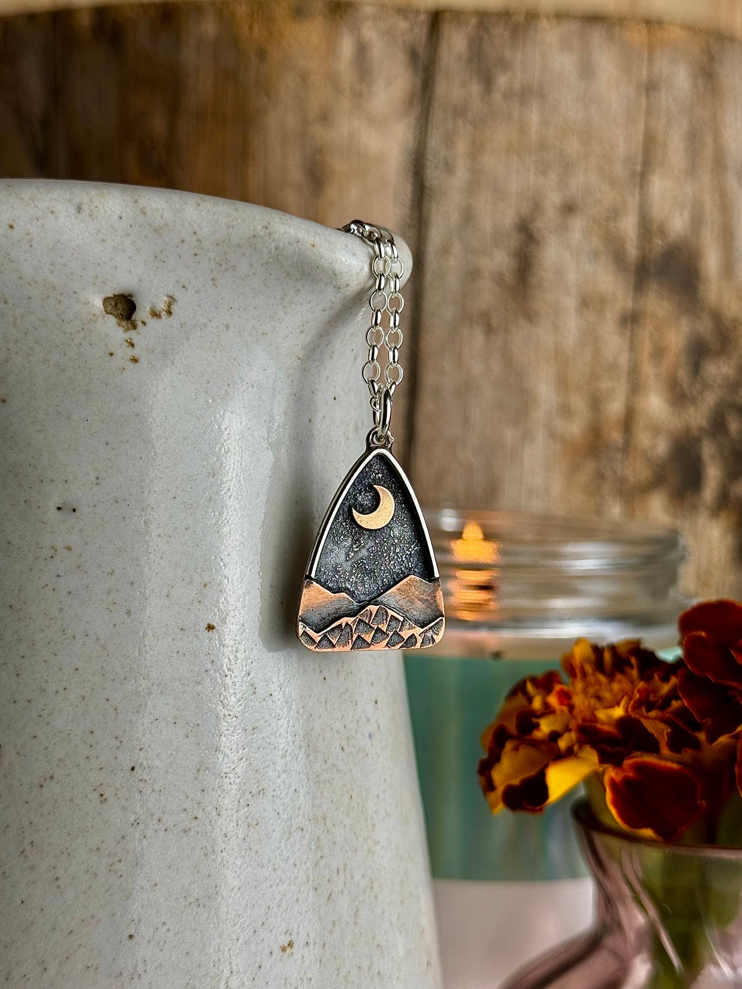 Appalachian Mountain Necklace Gold Moon