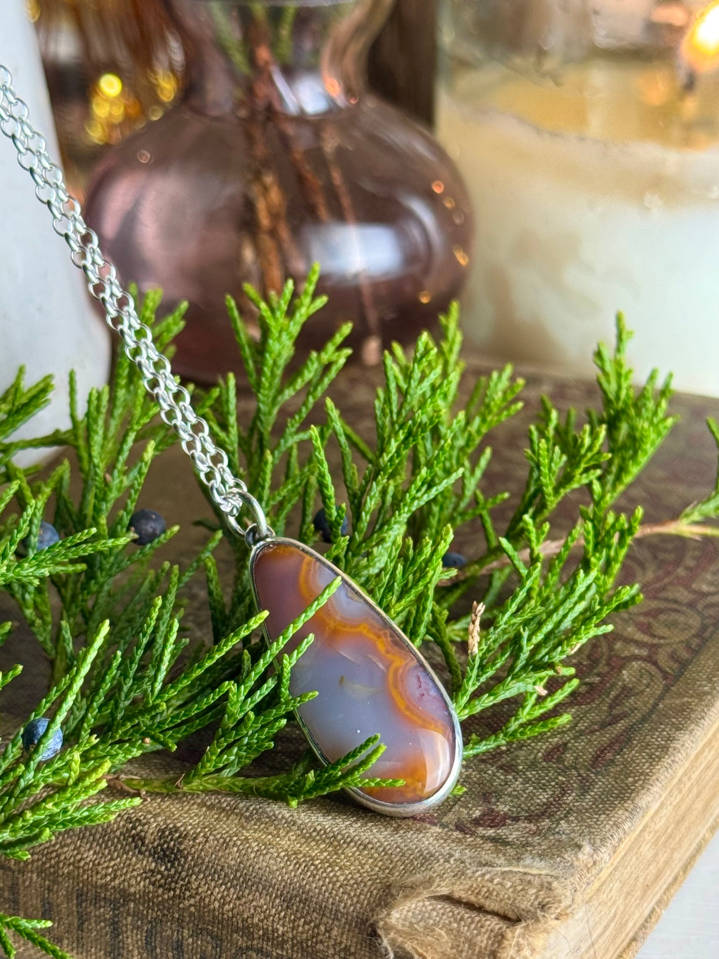 Long Teardrop Kentucky Agate Necklace 18” Chain