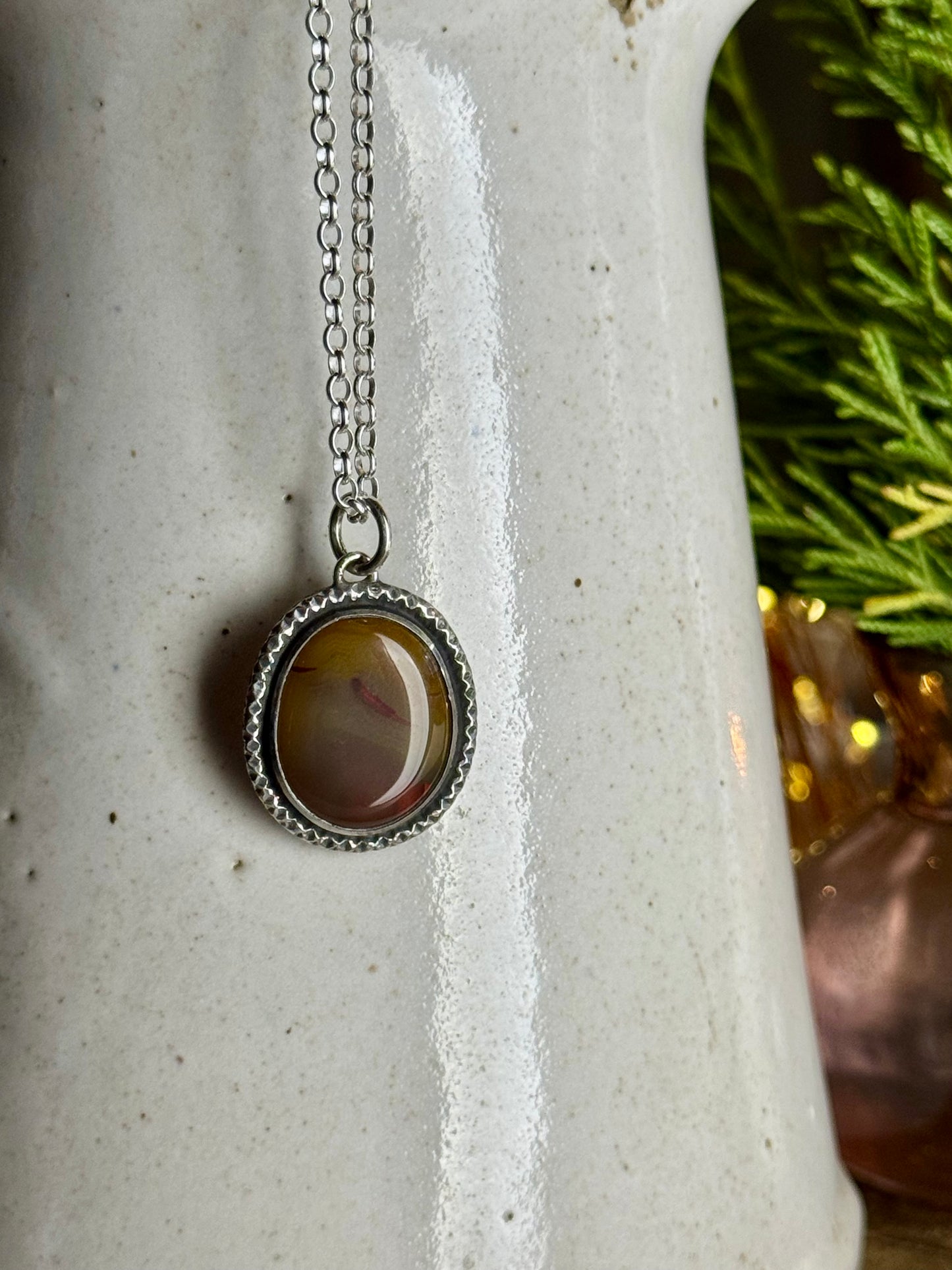 Yellow and Red Kentucky Agate Necklace 18” Chain