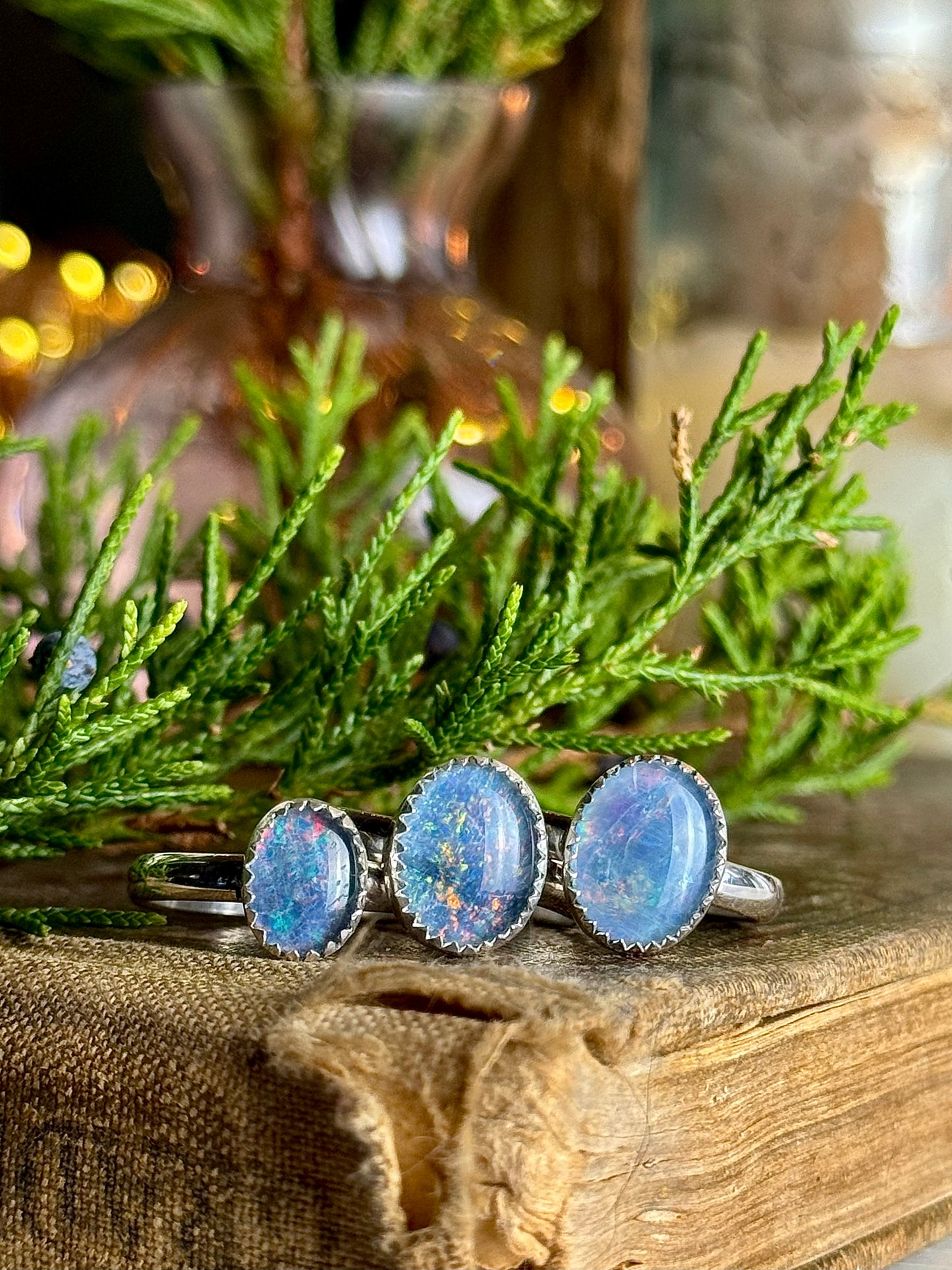 Blue Opal Triplet Rings 5, 6.5
