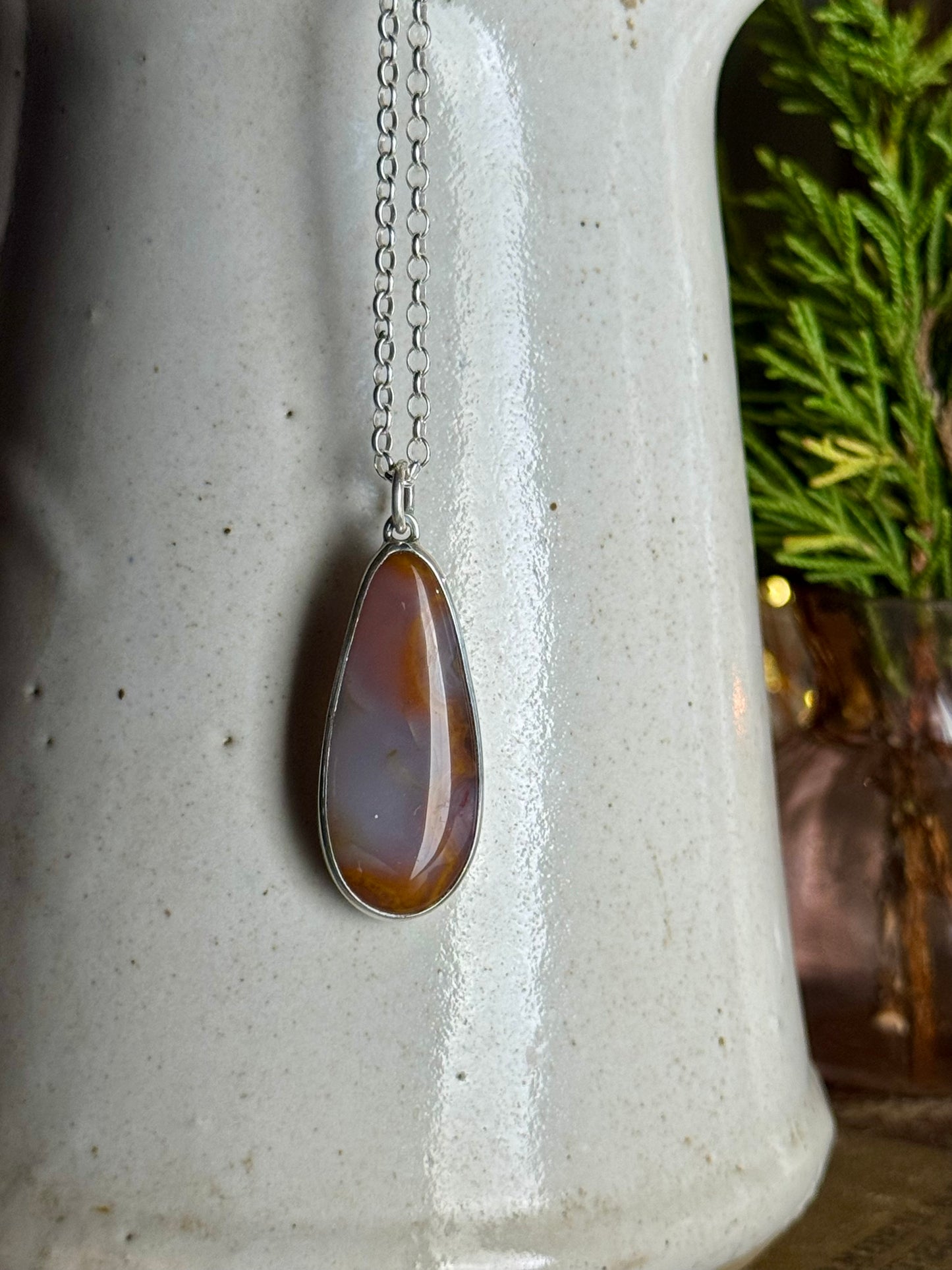 Long Teardrop Kentucky Agate Necklace 18” Chain