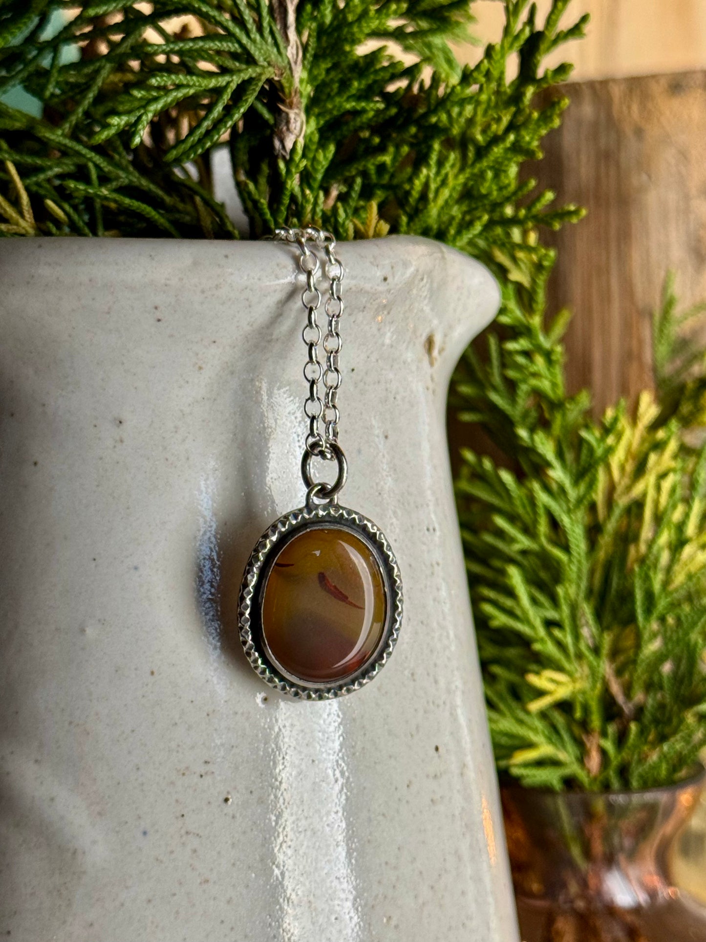 Yellow and Red Kentucky Agate Necklace 18” Chain