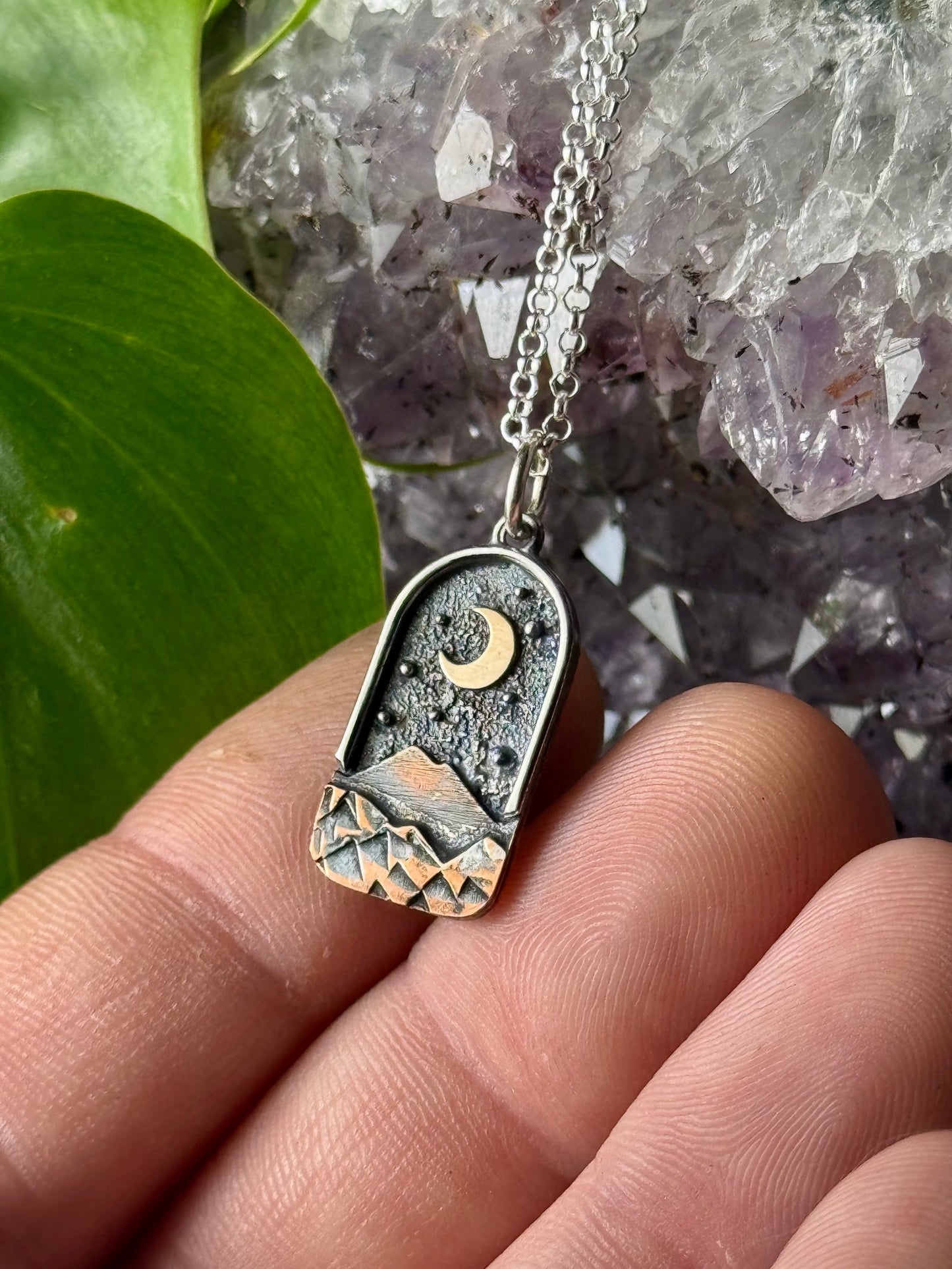 Gold Moon and Stars Appalachian Mountain Necklace