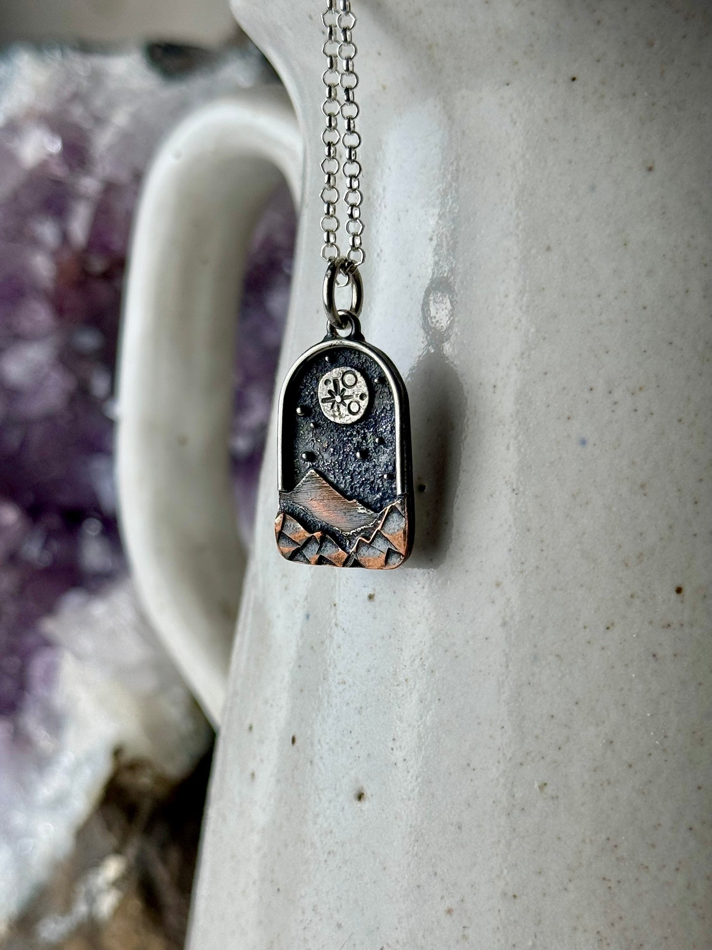 Full Moon and Stars Appalachian Mountain Necklace