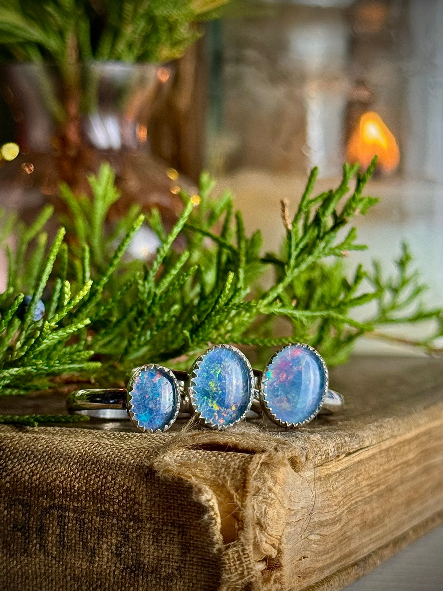 Blue Opal Triplet Rings 5, 6.5