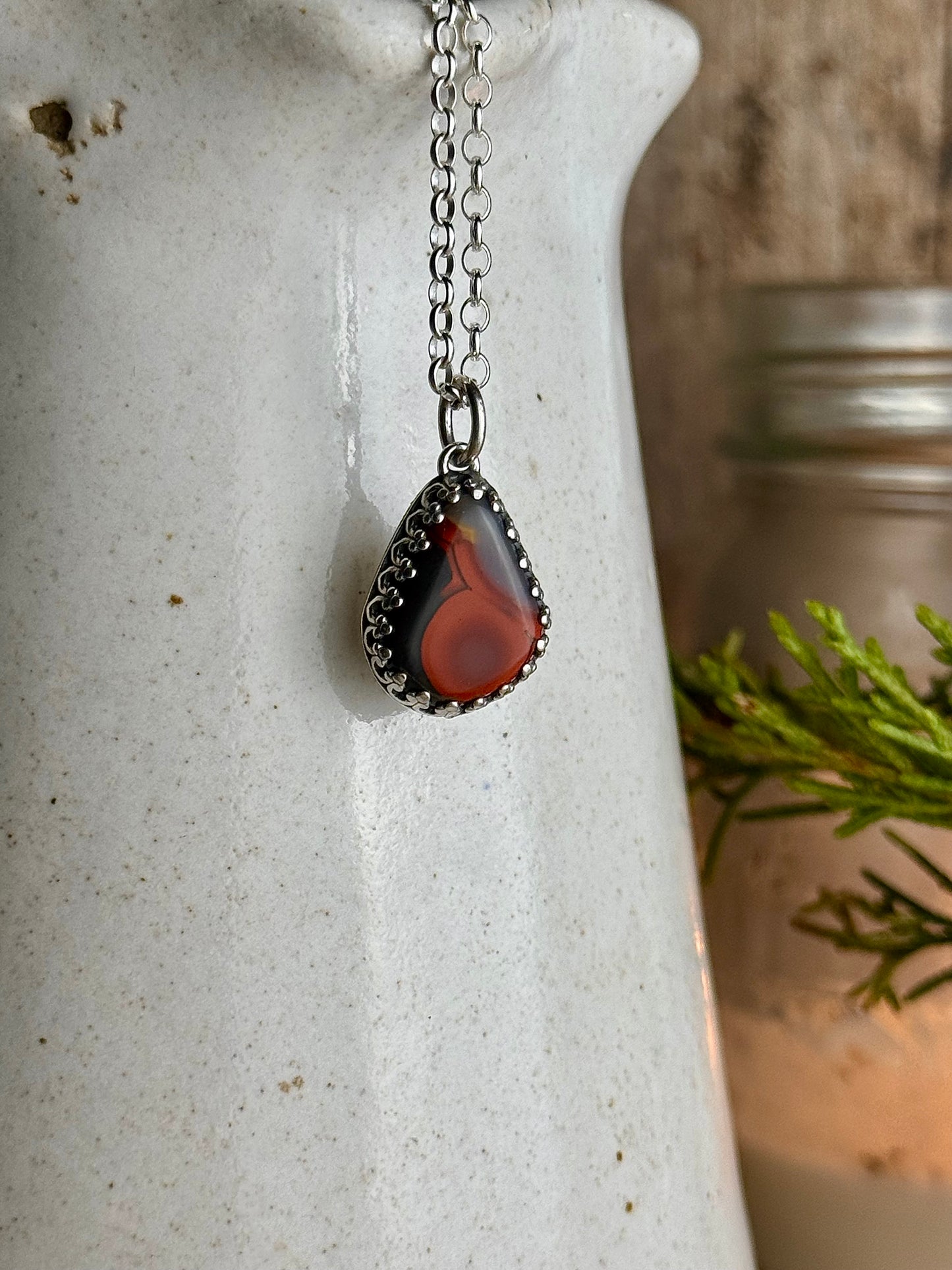 Dainty Red Kentucky Agate Necklace 18” Chain