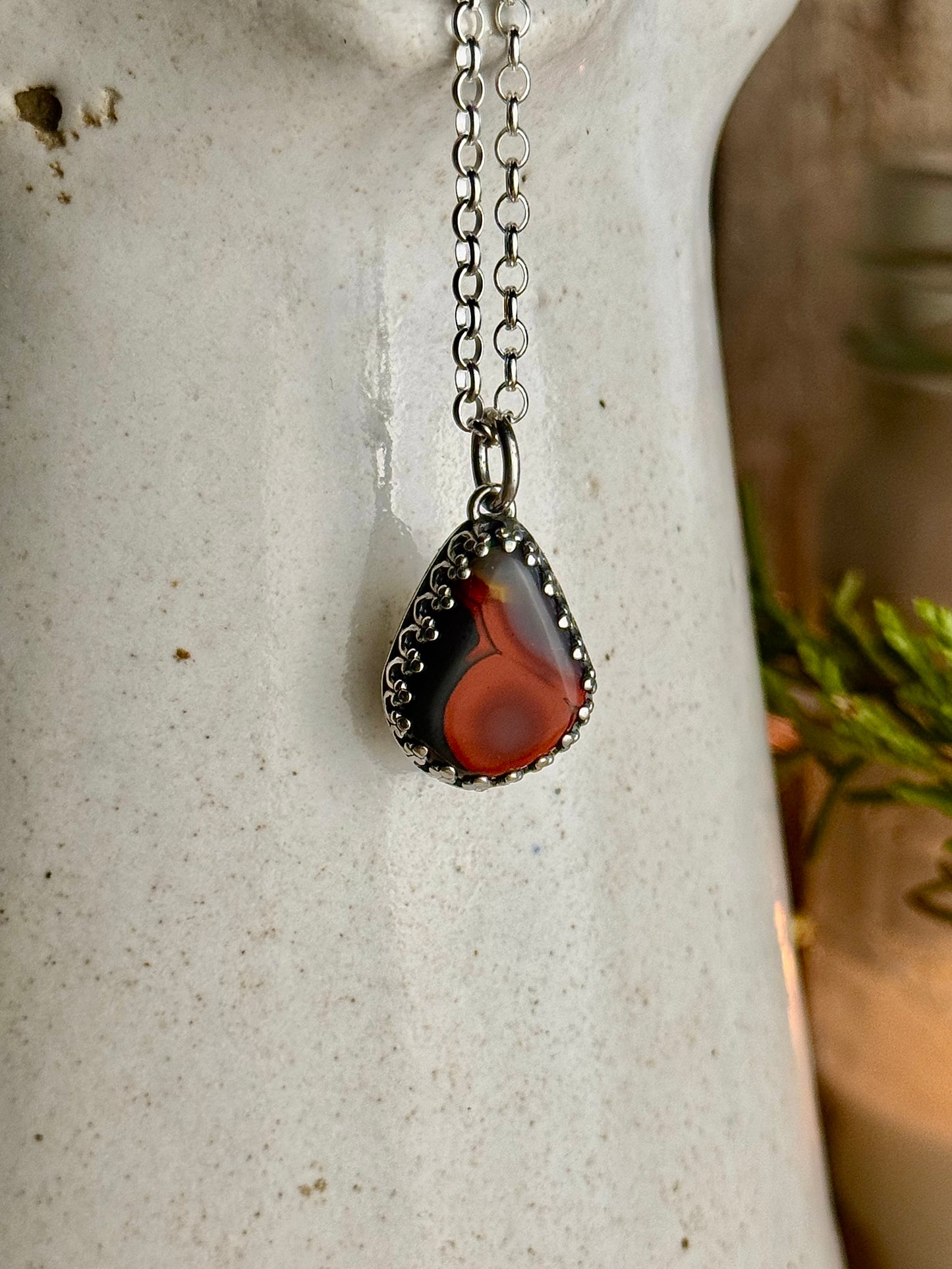 Dainty Red Kentucky Agate Necklace 18” Chain