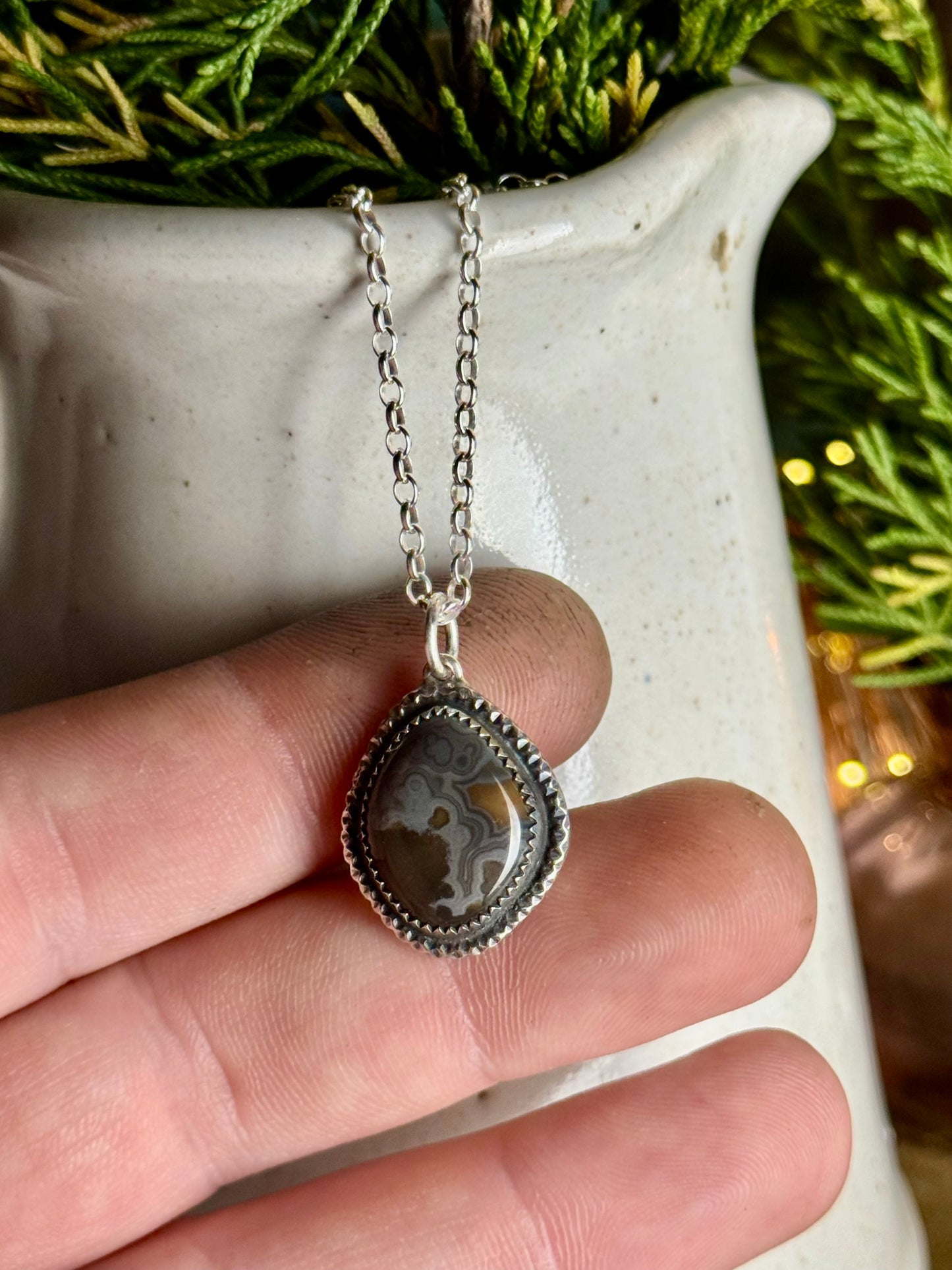 Gray and Brown Kentucky Agate Necklace 18” Chain