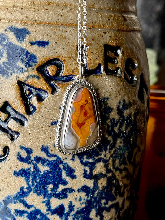 Red and Yellow KY Agate Necklace Open Back