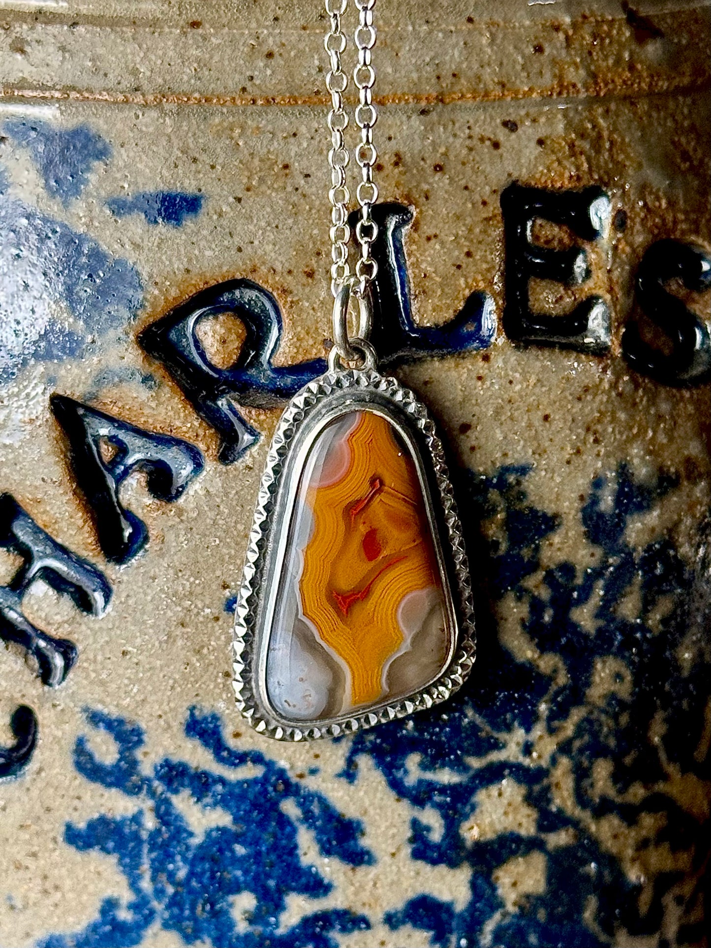 Red and Yellow KY Agate Necklace Open Back