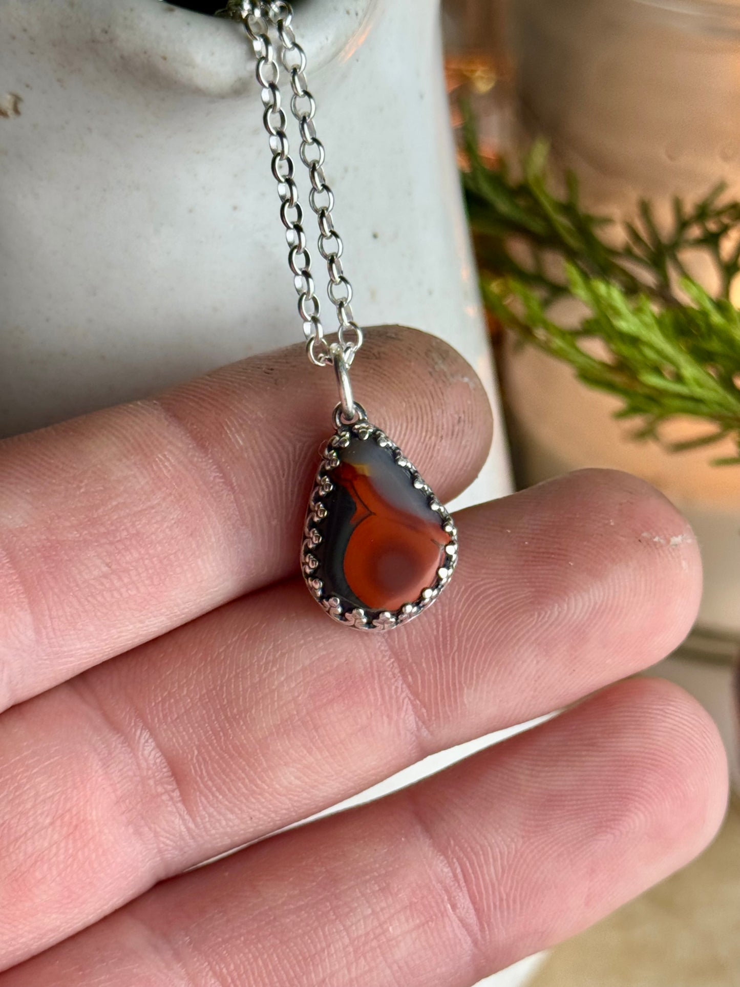 Dainty Red Kentucky Agate Necklace 18” Chain