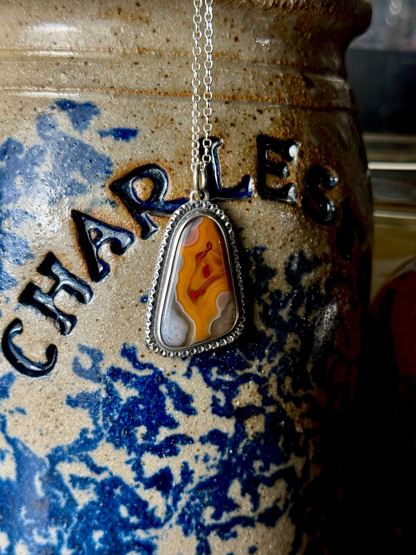 Red and Yellow KY Agate Necklace Open Back