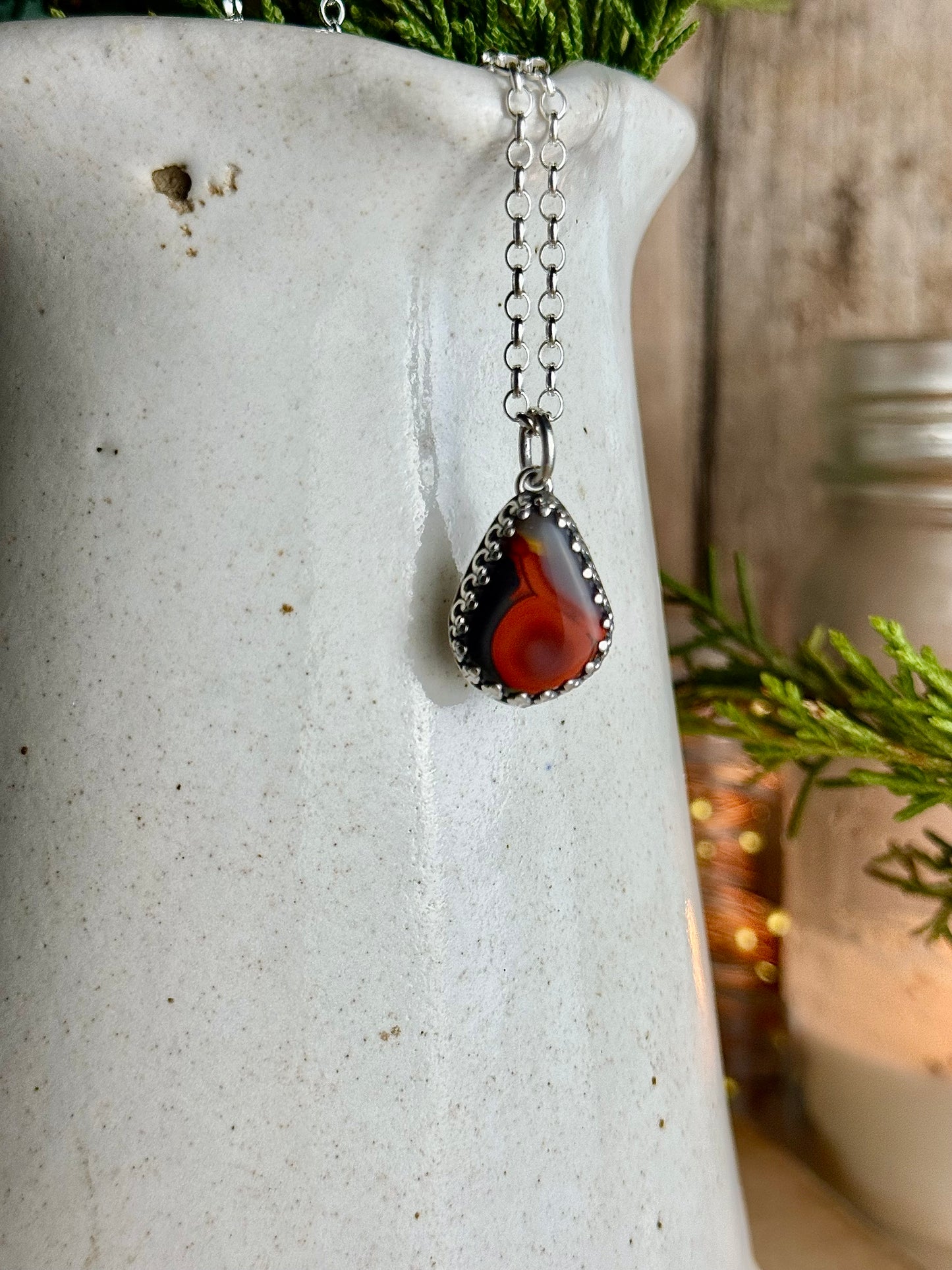 Dainty Red Kentucky Agate Necklace 18” Chain