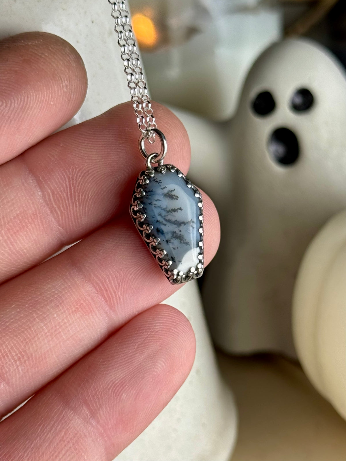 Smaller Dendritic Opal Coffin Necklace