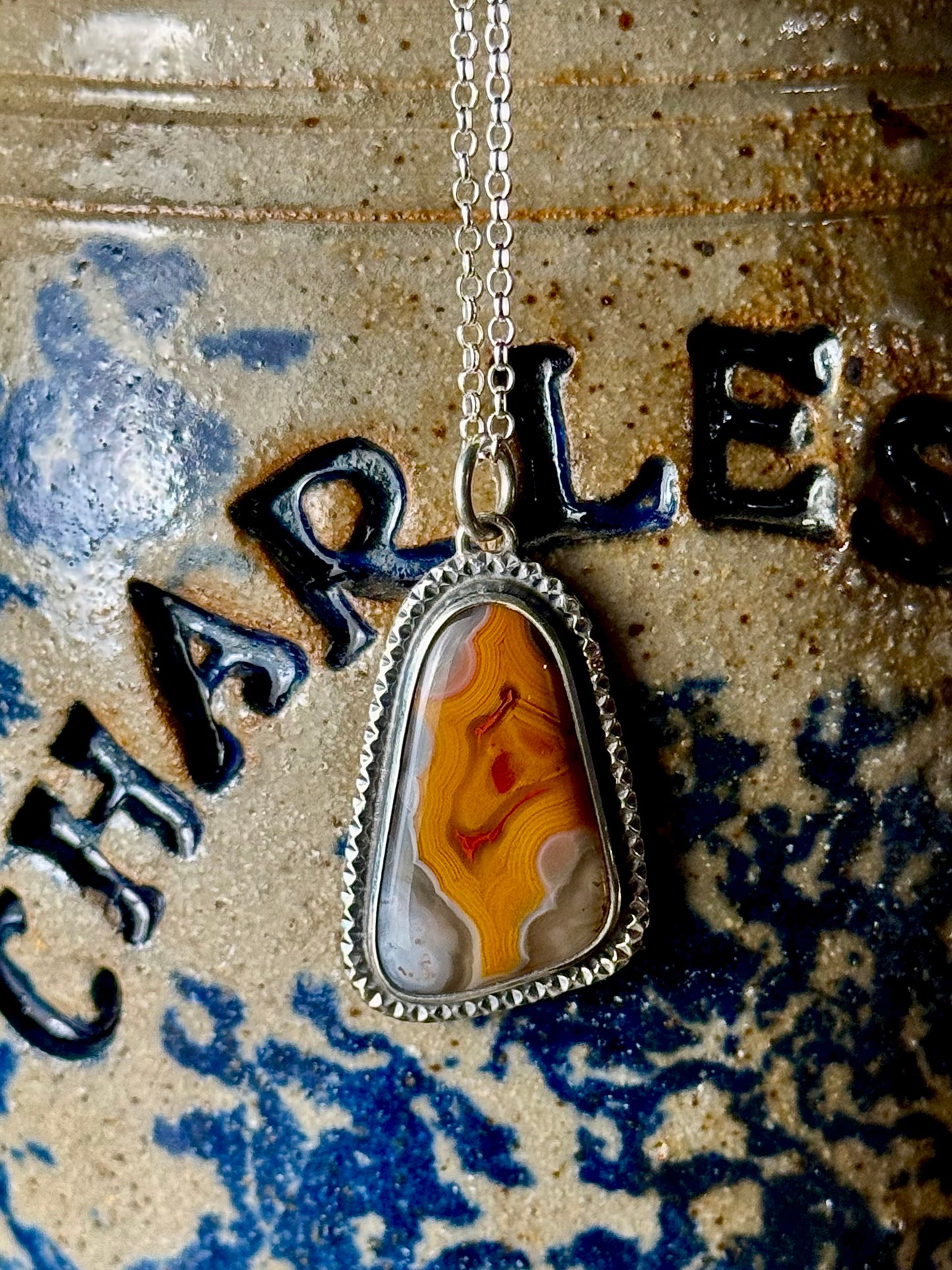 Red and Yellow KY Agate Necklace Open Back