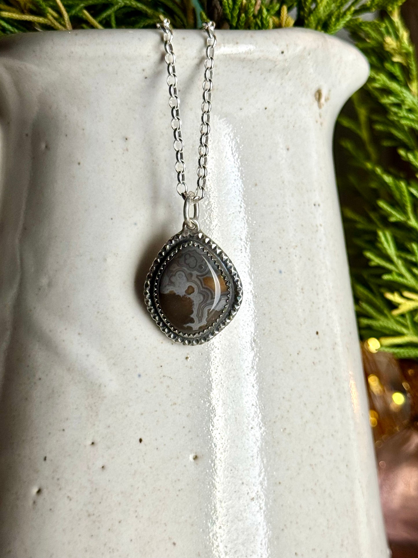 Gray and Brown Kentucky Agate Necklace 18” Chain