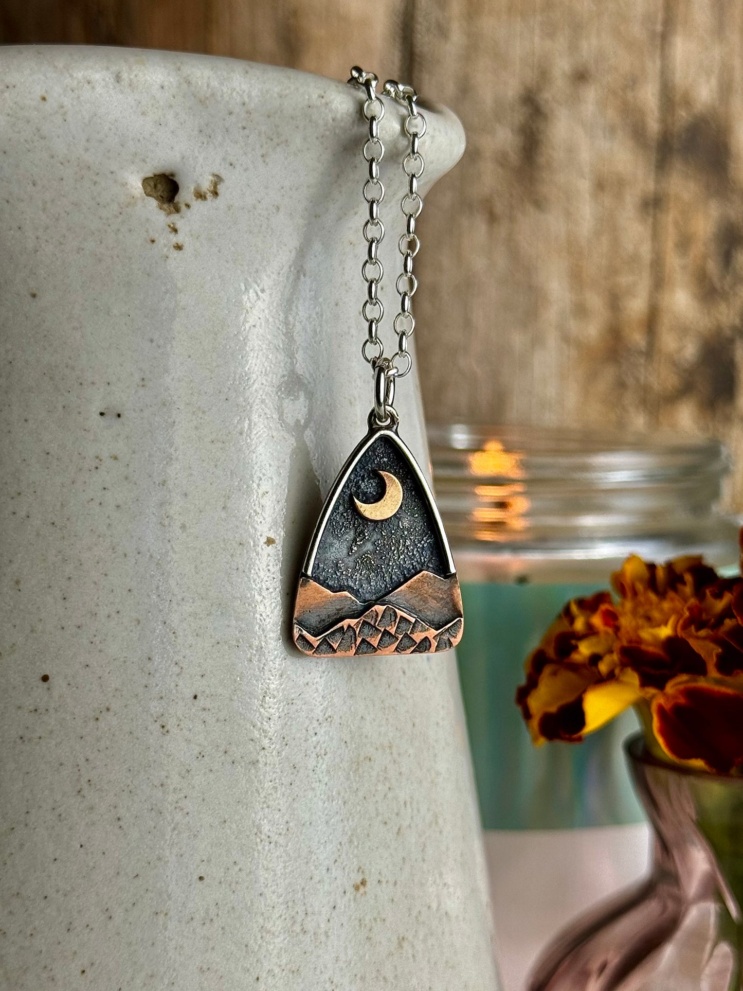 Appalachian Mountain Necklace Gold Moon