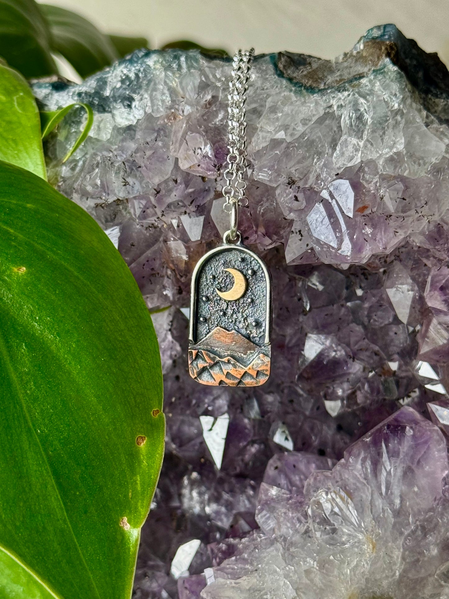 Gold Moon and Stars Appalachian Mountain Necklace