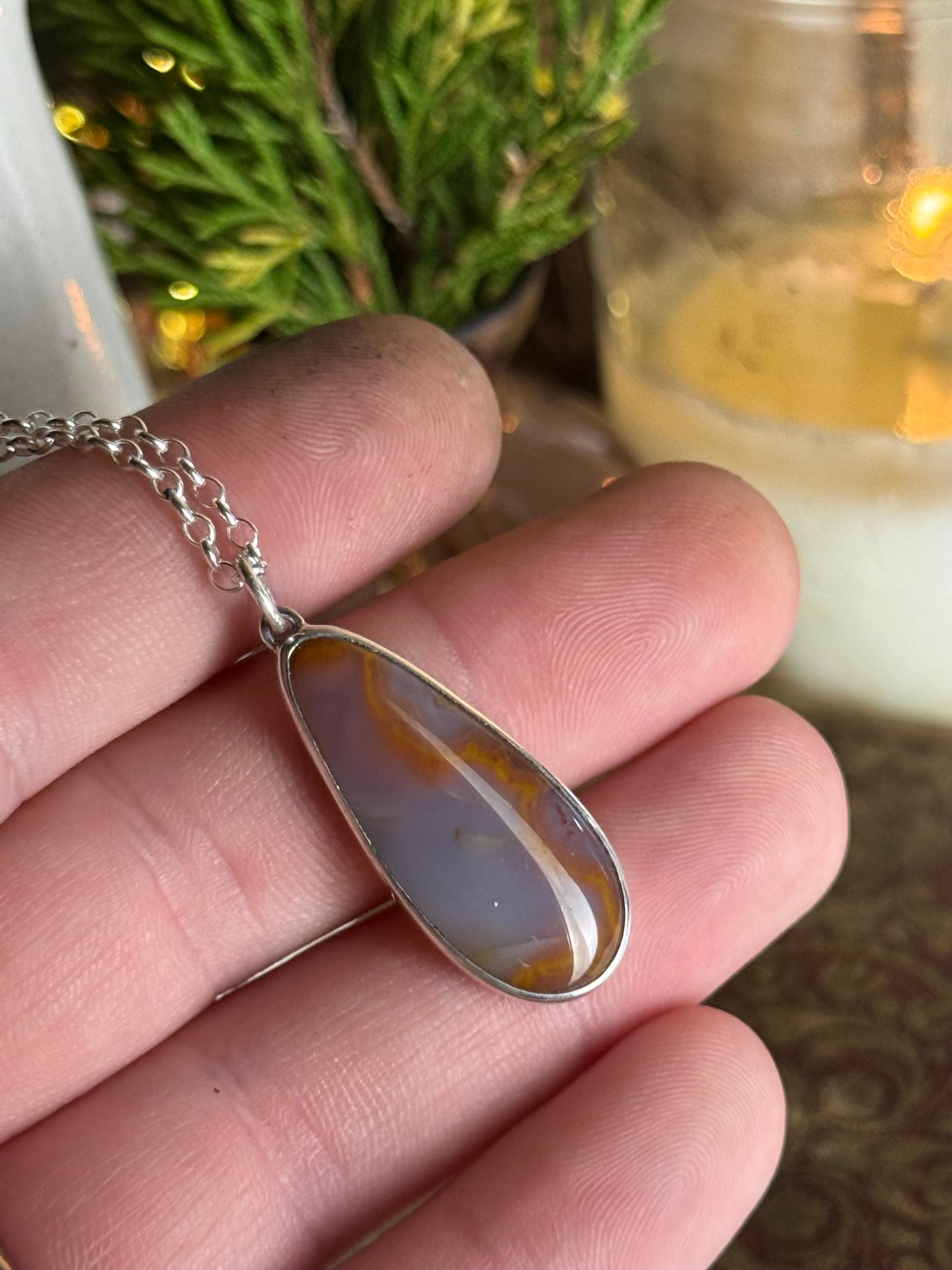 Long Teardrop Kentucky Agate Necklace 18” Chain