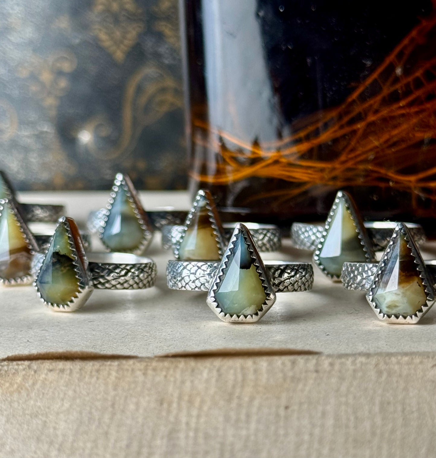 Yellow Opal Fang Rings