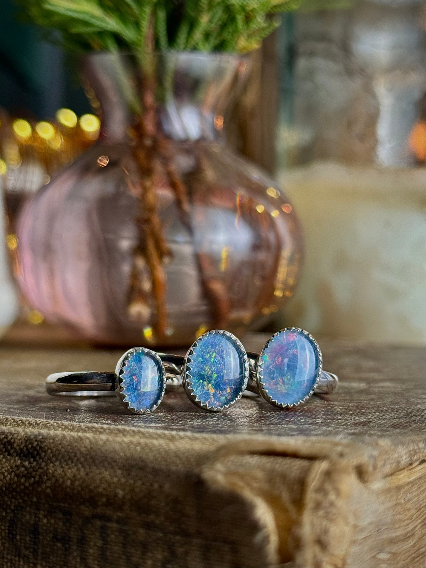 Blue Opal Triplet Rings 5, 6.5