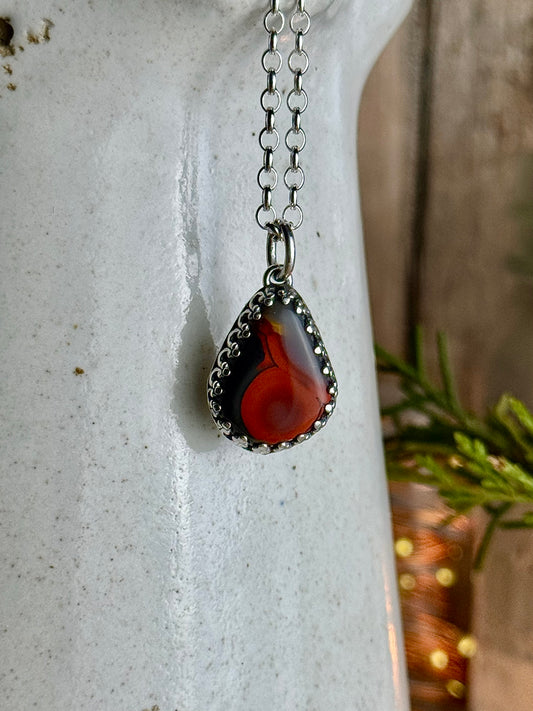 Dainty Red Kentucky Agate Necklace 18” Chain