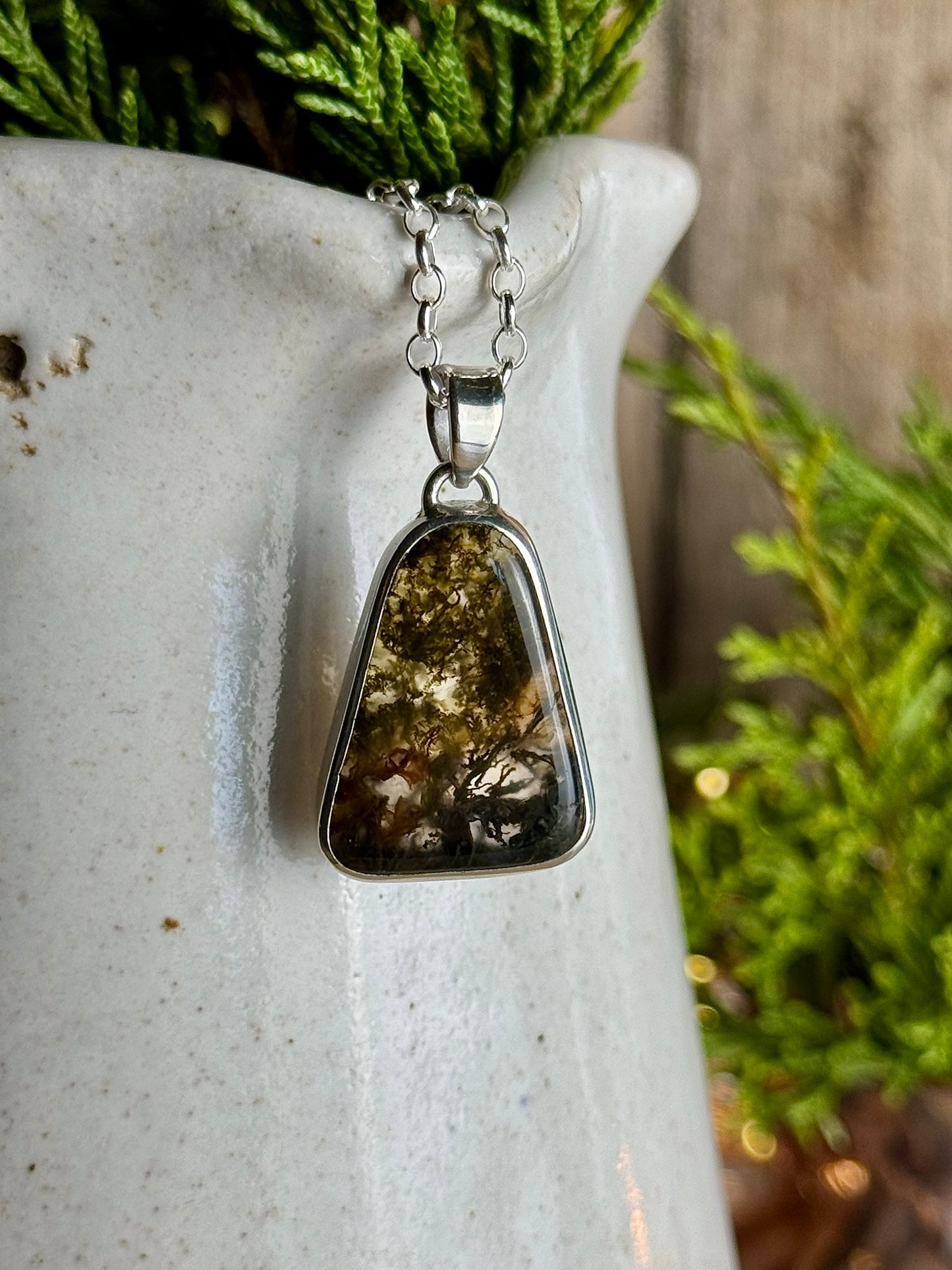 Moss Agate Necklace 18” Chain