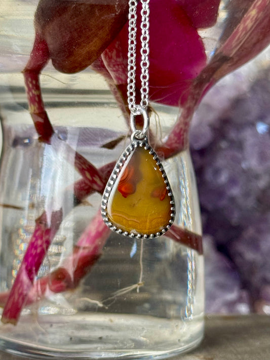 Dark Yellow and Red KY Agate Necklace Open Back