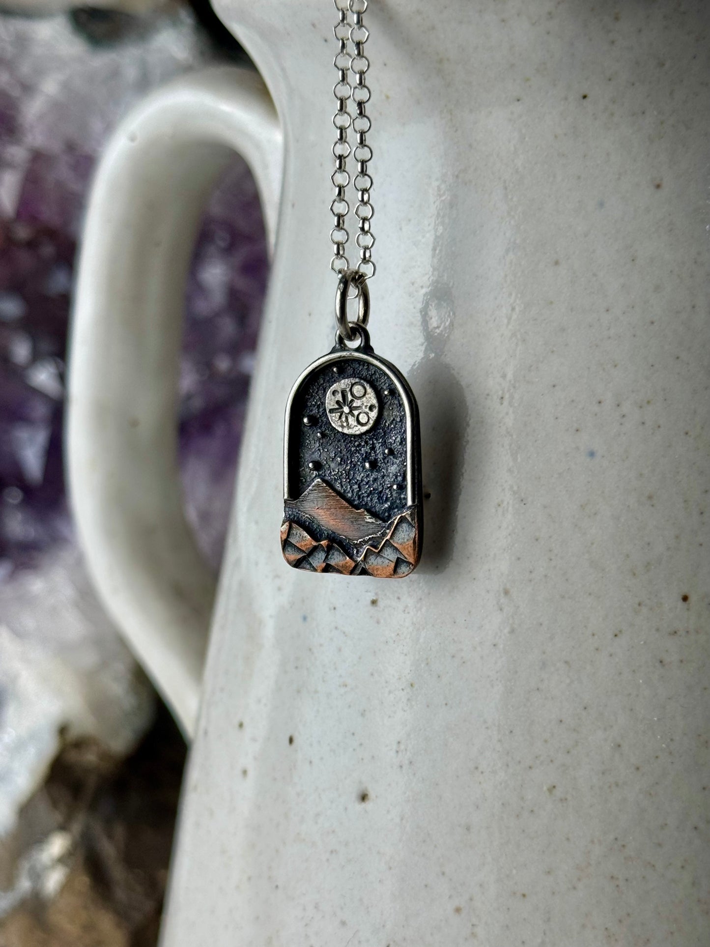 Full Moon and Stars Appalachian Mountain Necklace