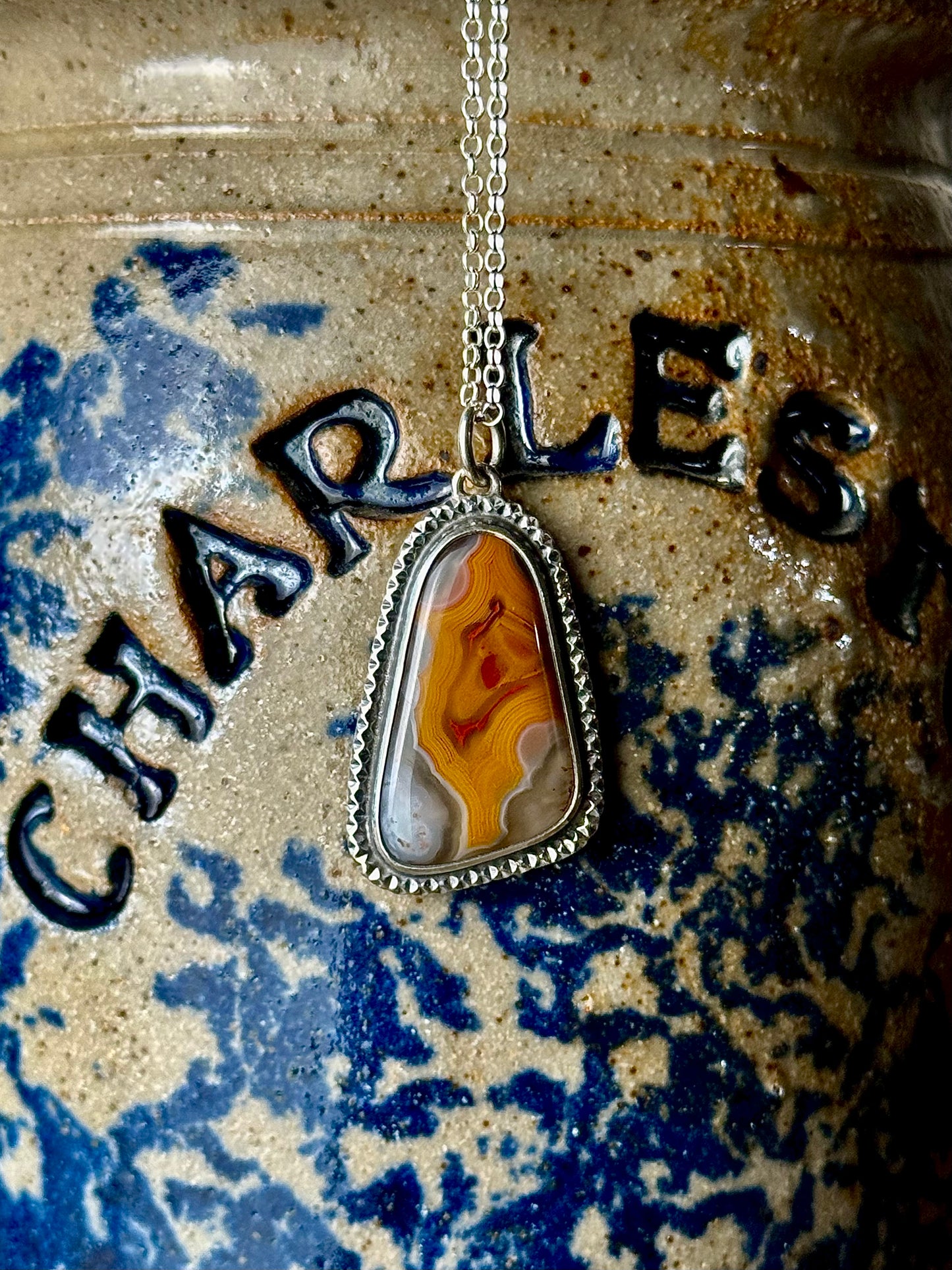 Red and Yellow KY Agate Necklace Open Back