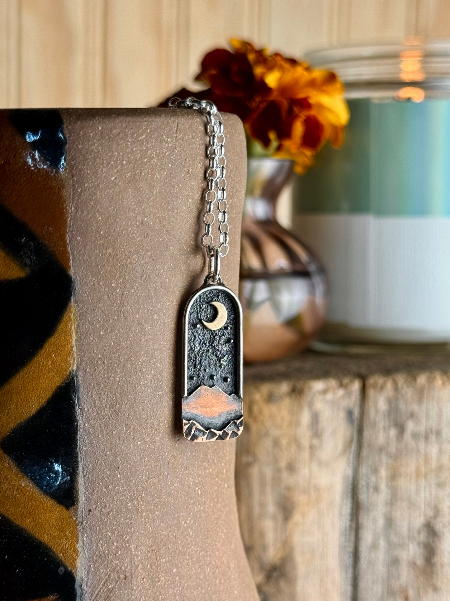 Appalachian Mountain Necklace Gold Moon