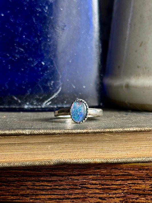 Dainty Blue Opal Triplet Ring Size 5.5
