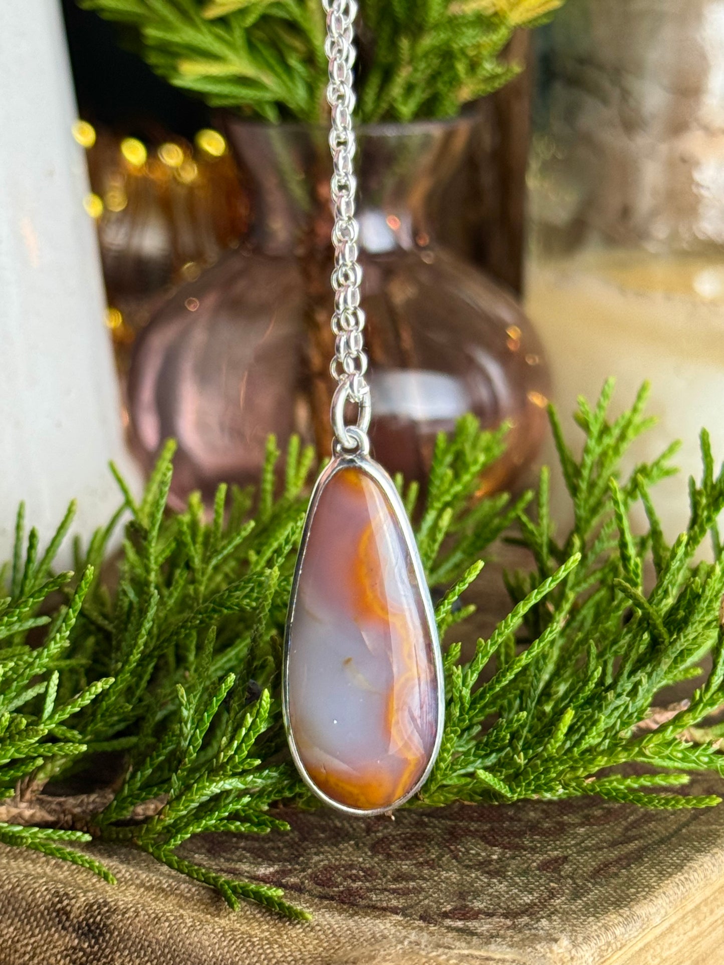 Long Teardrop Kentucky Agate Necklace 18” Chain