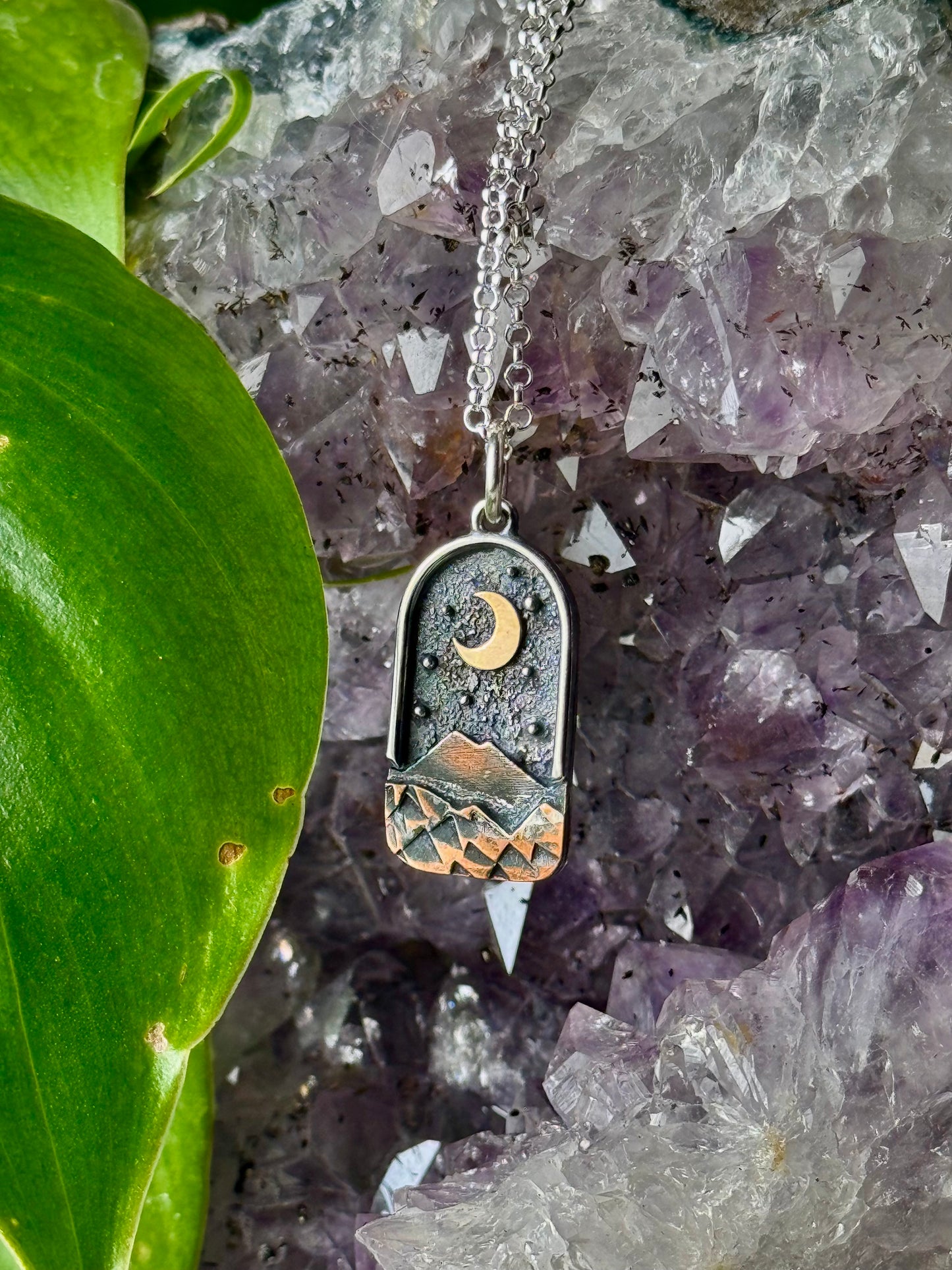 Gold Moon and Stars Appalachian Mountain Necklace