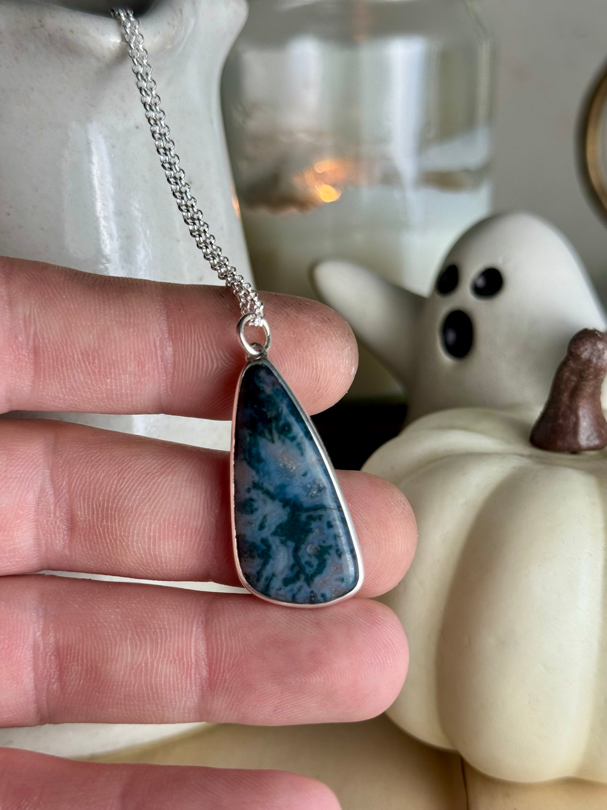 Moss Agate Wing Necklace Open Back