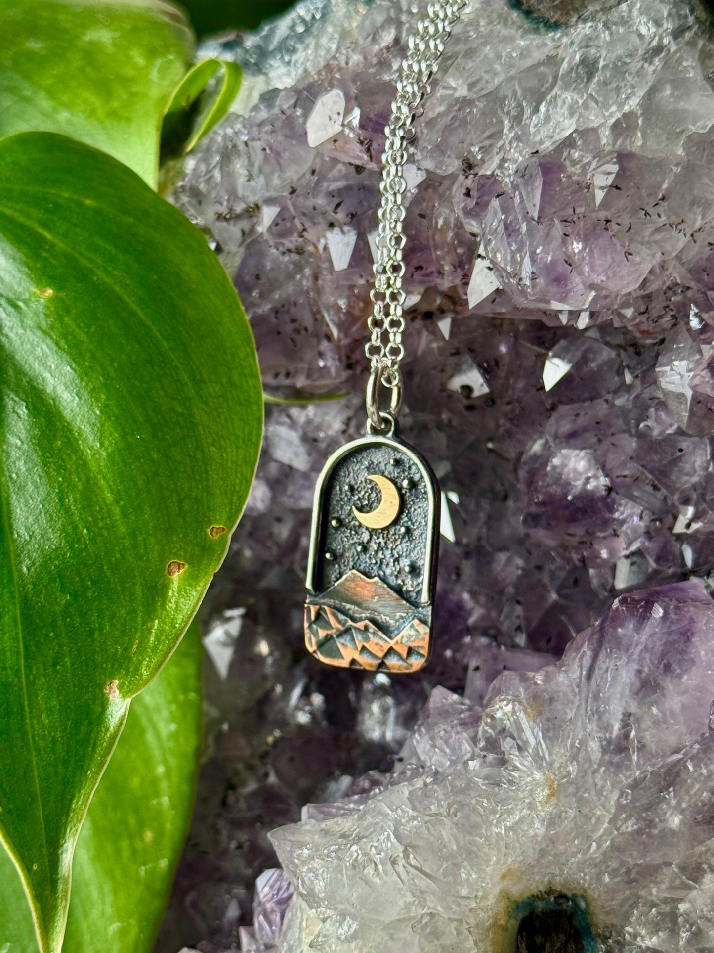 Gold Moon and Stars Appalachian Mountain Necklace