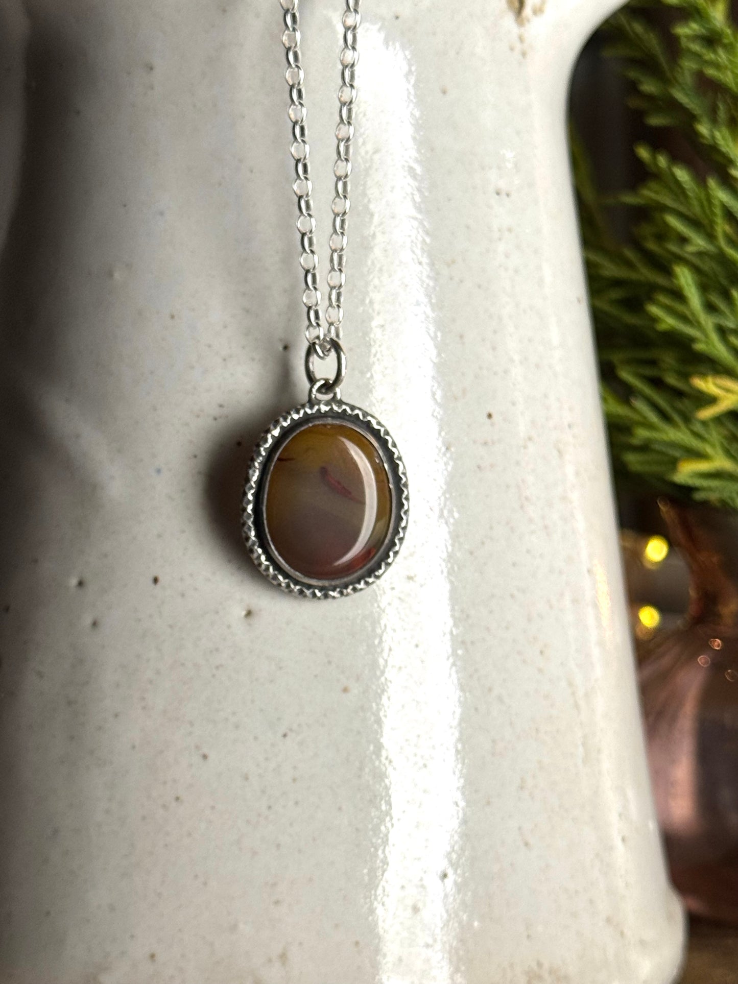 Yellow and Red Kentucky Agate Necklace 18” Chain