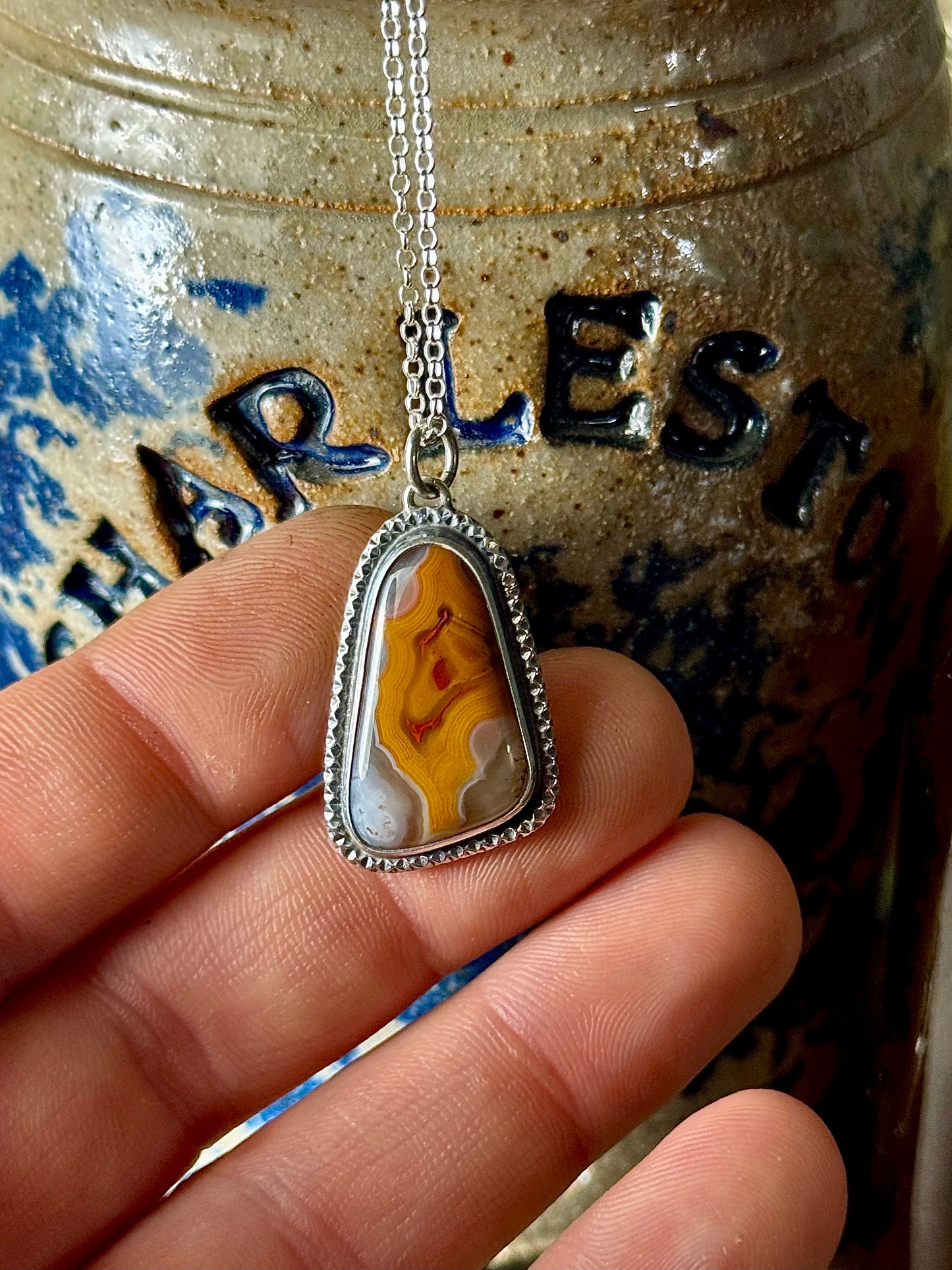 Red and Yellow KY Agate Necklace Open Back