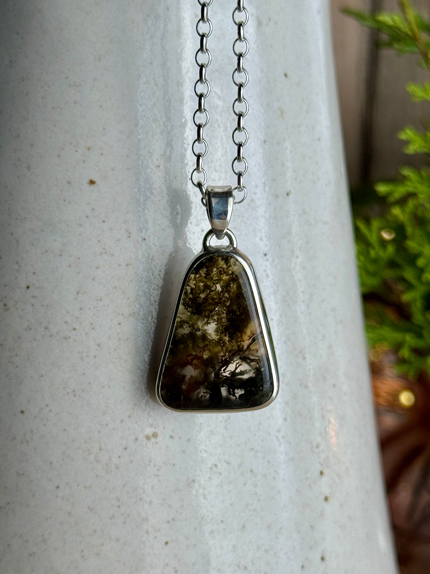 Moss Agate Necklace 18” Chain