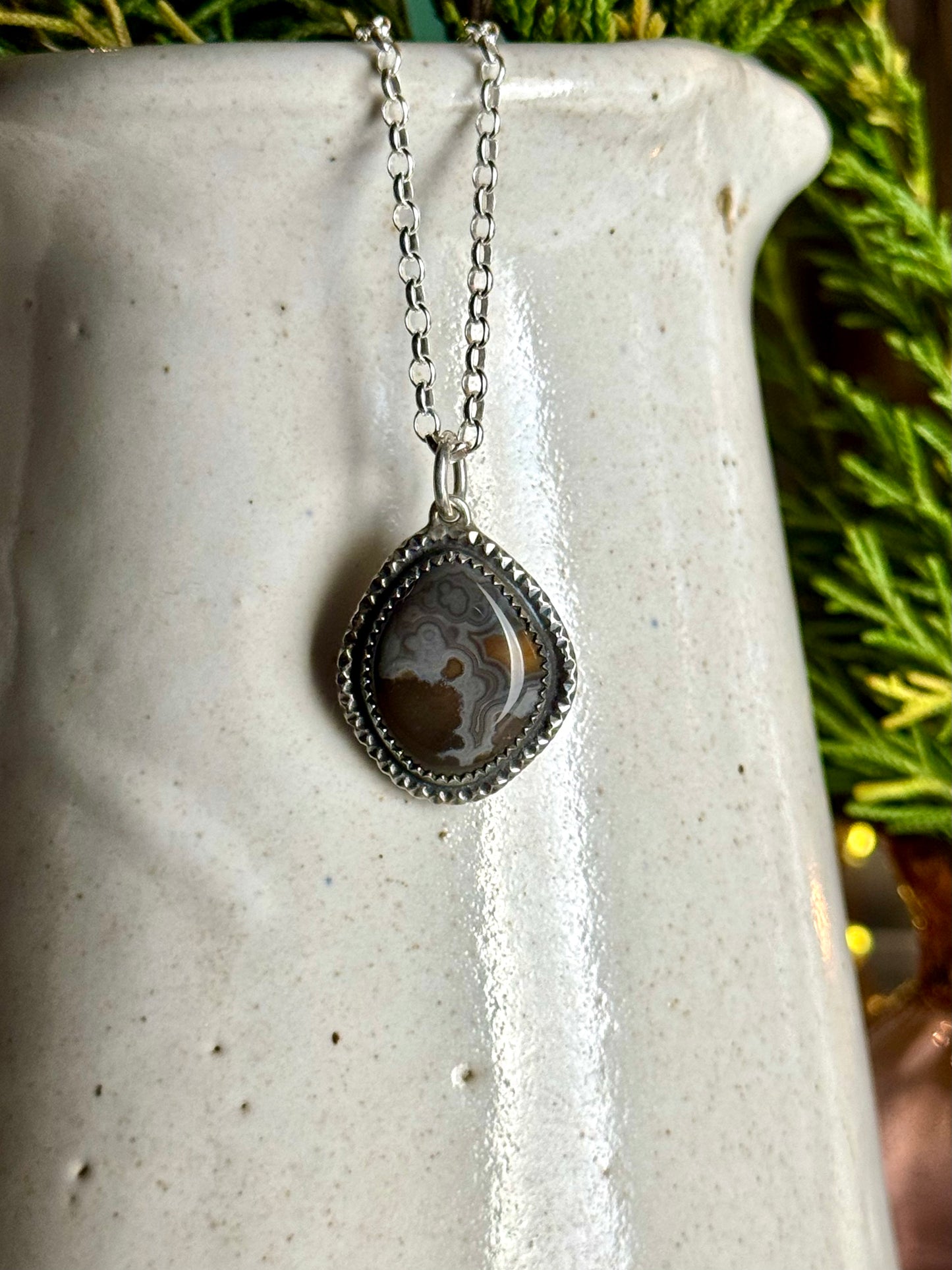 Gray and Brown Kentucky Agate Necklace 18” Chain