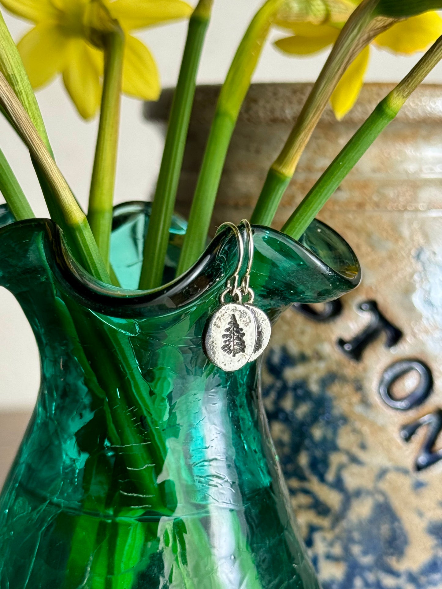 Hand-stamped Tree Earrings