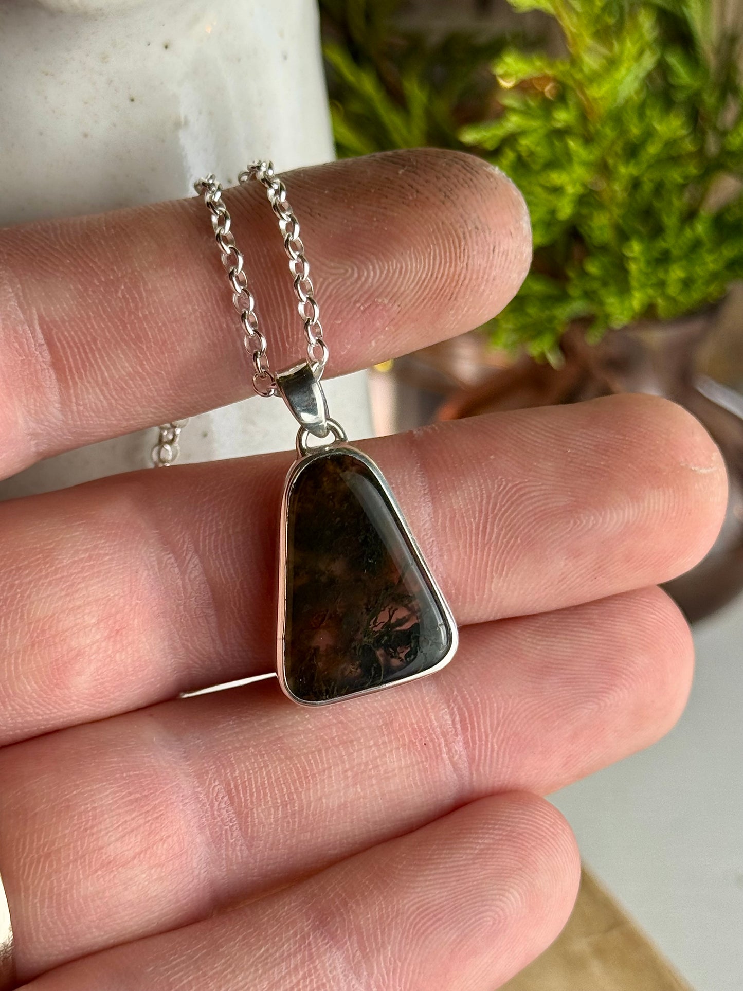 Moss Agate Necklace 18” Chain