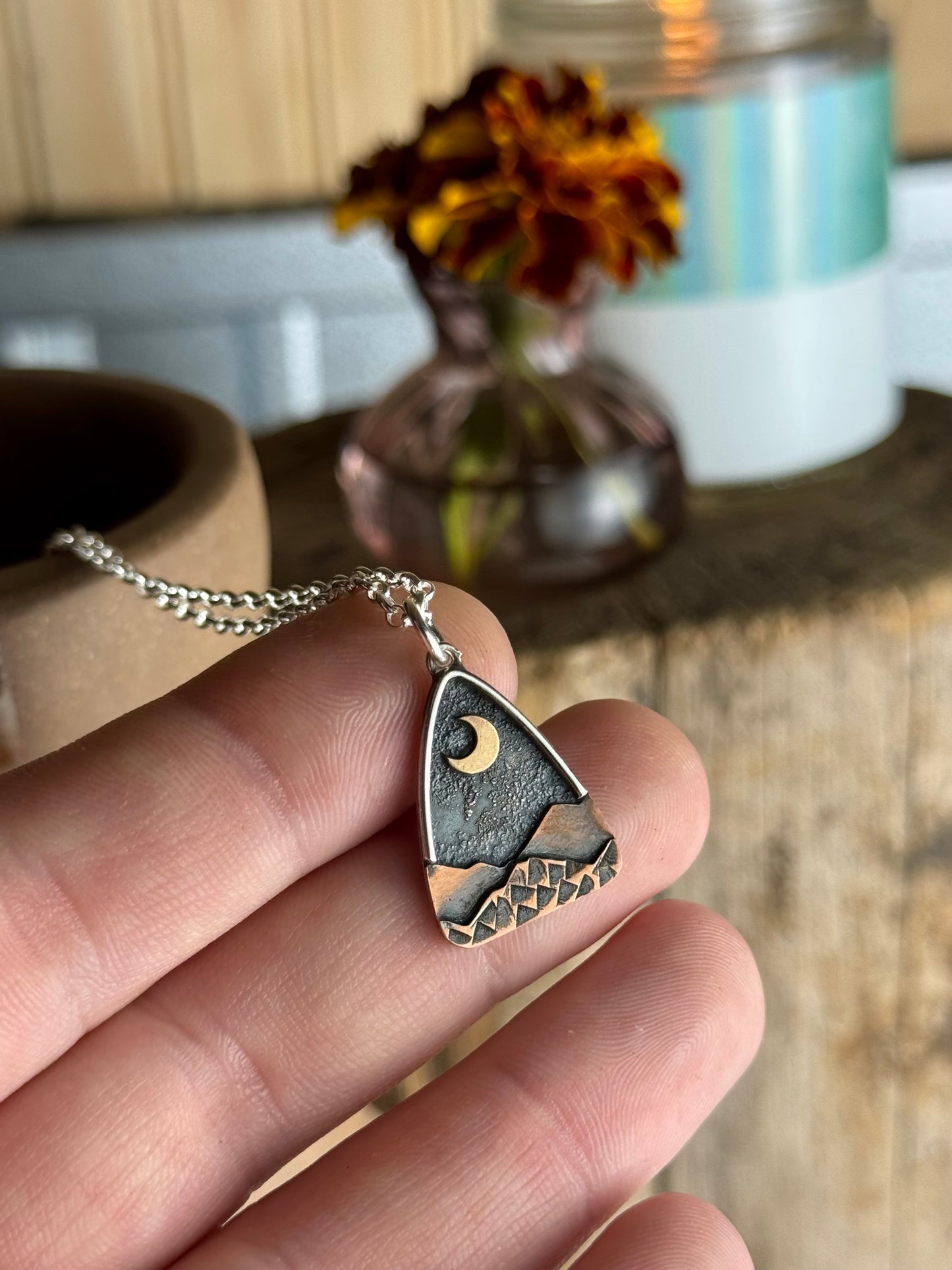 Appalachian Mountain Necklace Gold Moon