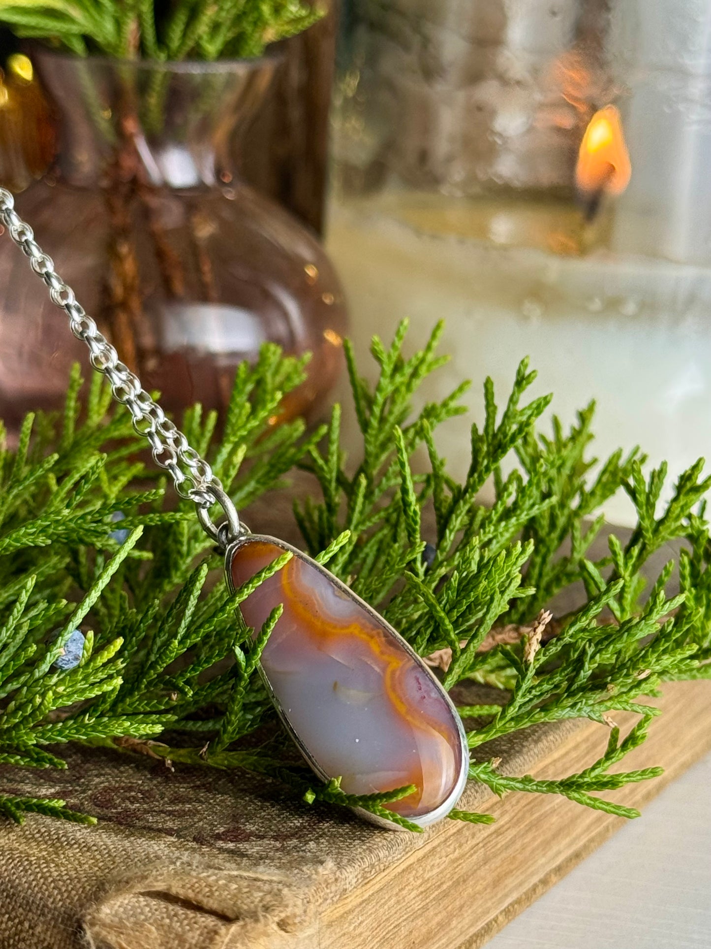 Long Teardrop Kentucky Agate Necklace 18” Chain