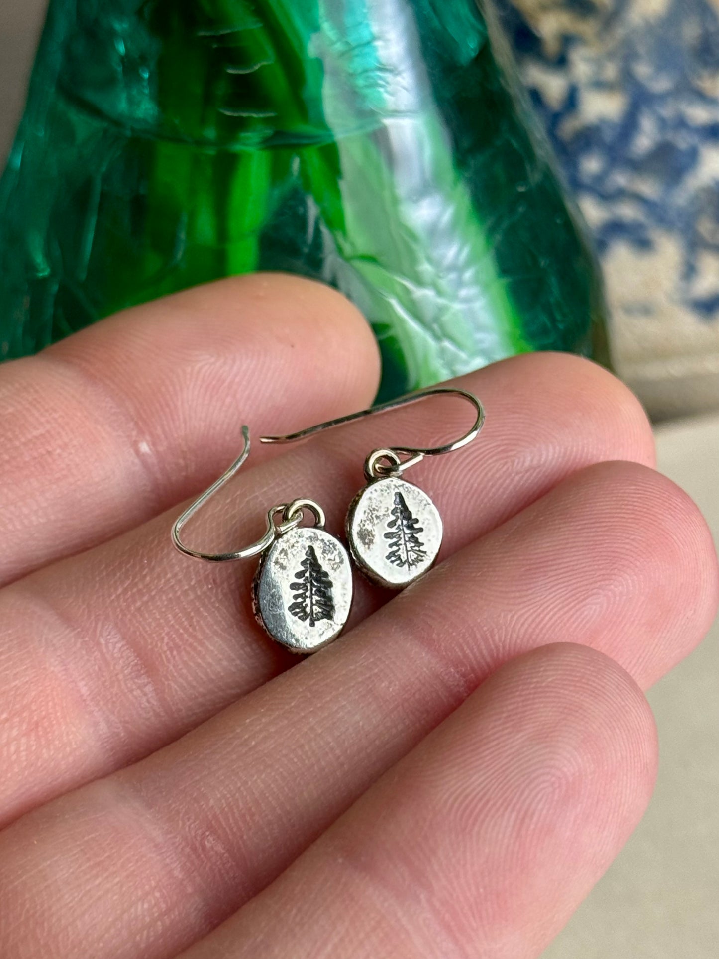 Hand-stamped Tree Earrings