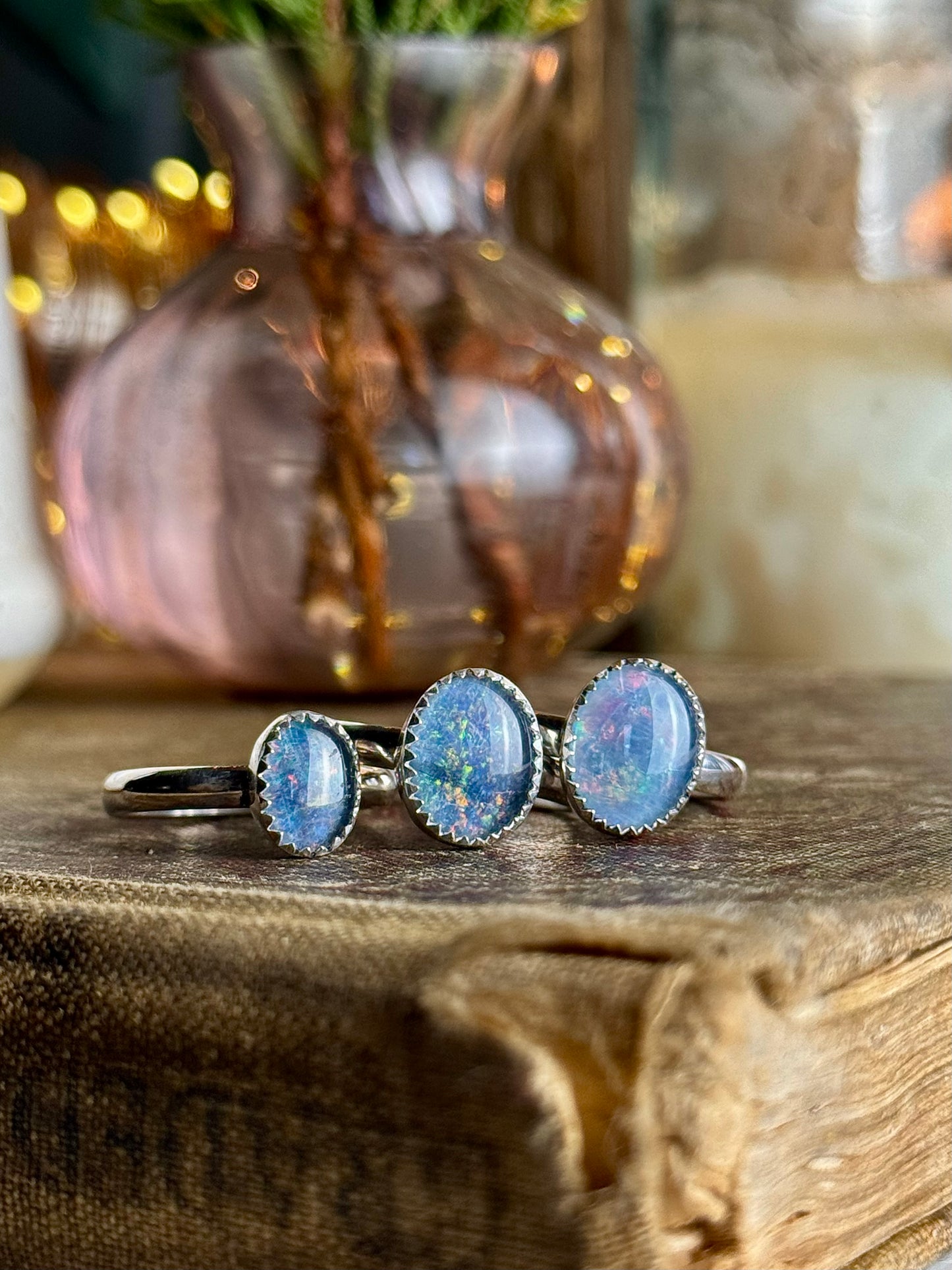 Blue Opal Triplet Rings 5, 6.5