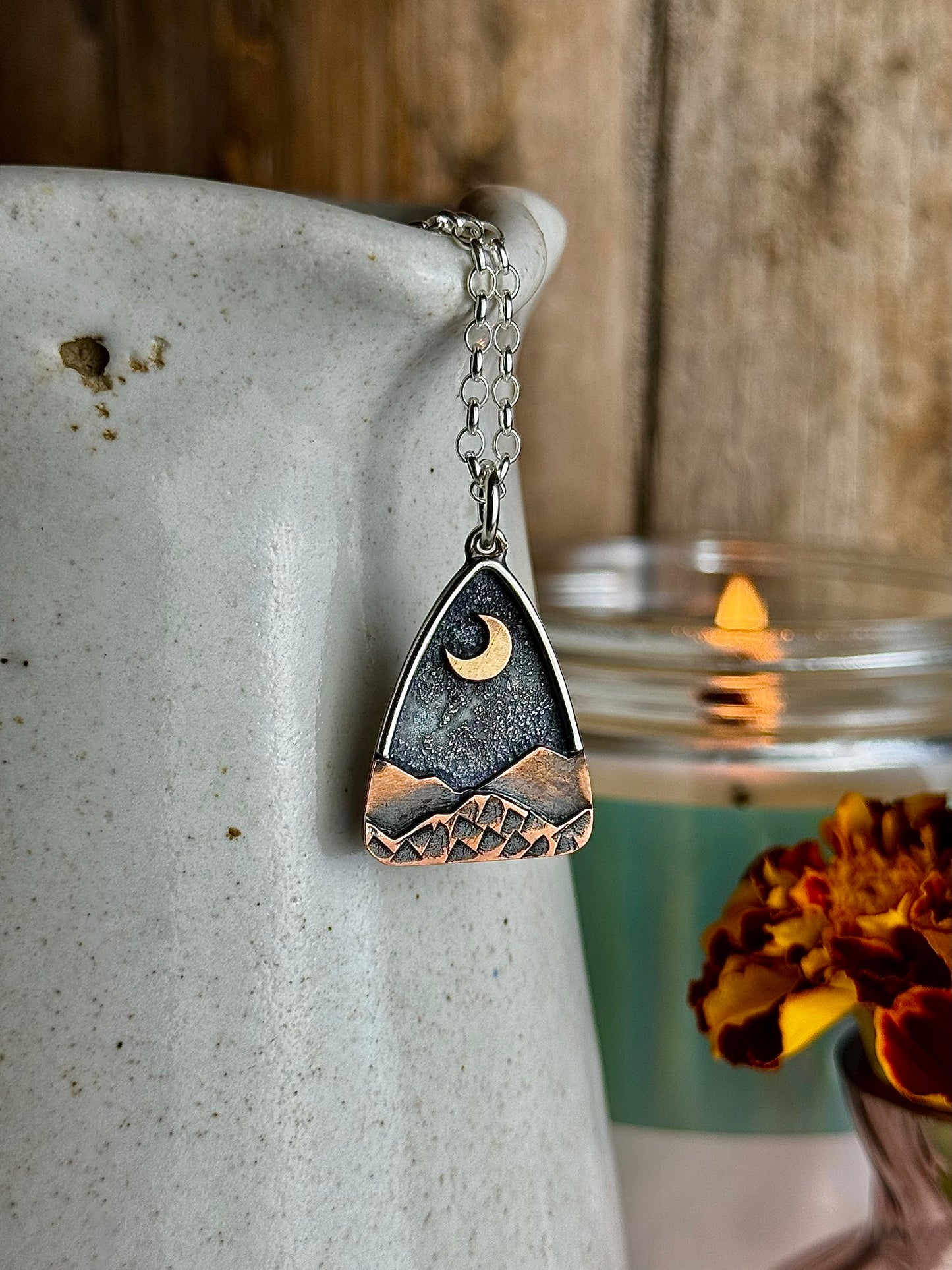 Appalachian Mountain Necklace Gold Moon