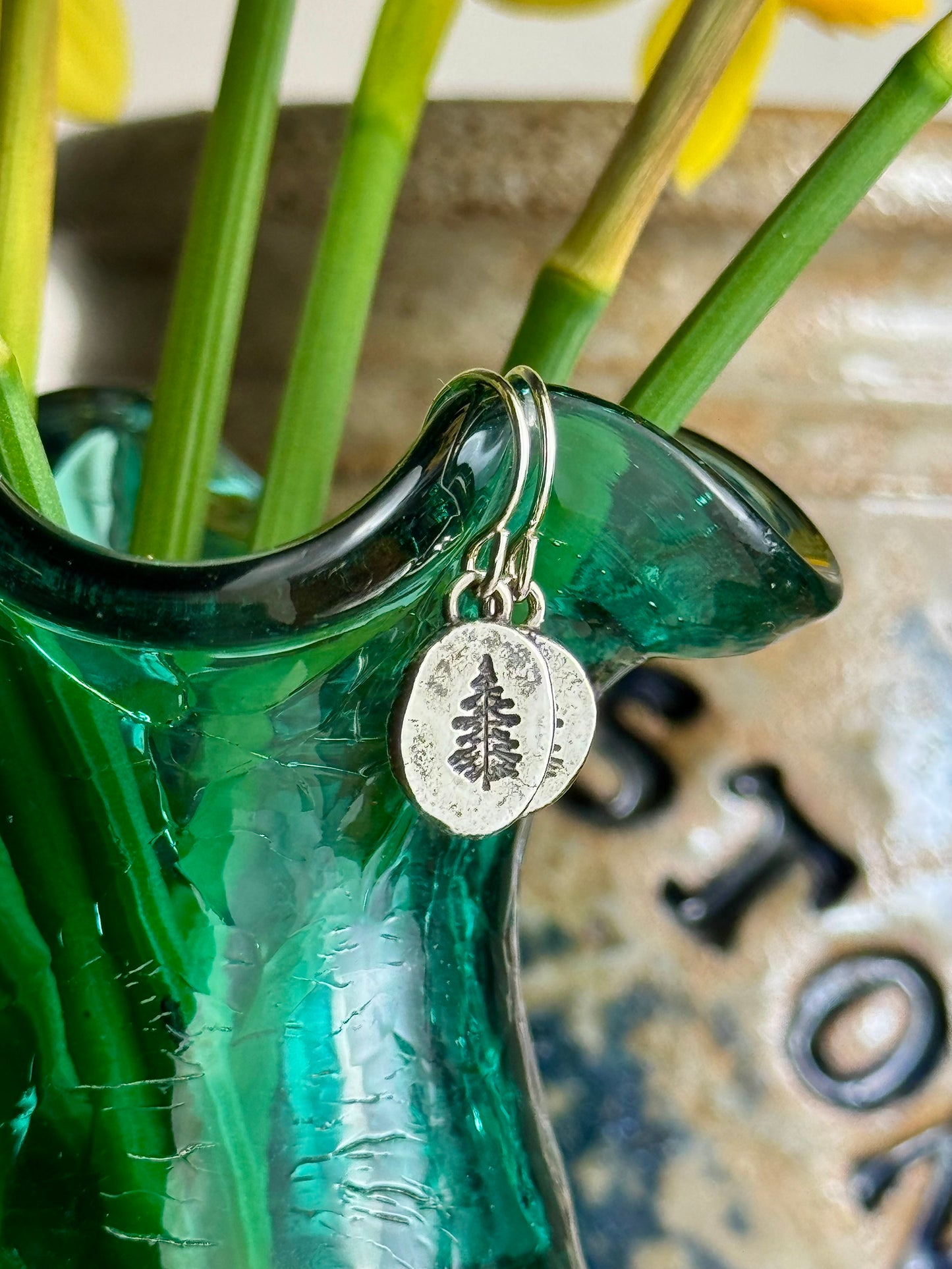 Hand-stamped Tree Earrings