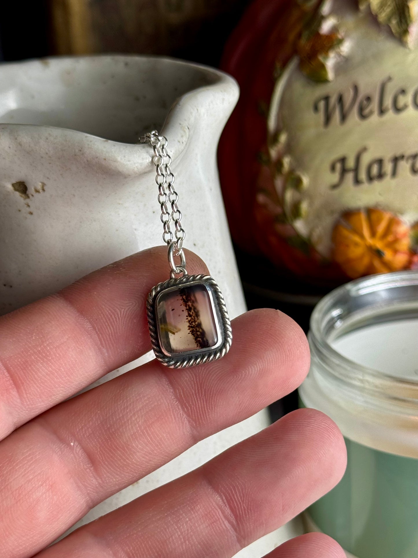 Dainty Montana Agate Necklace 18” Chain